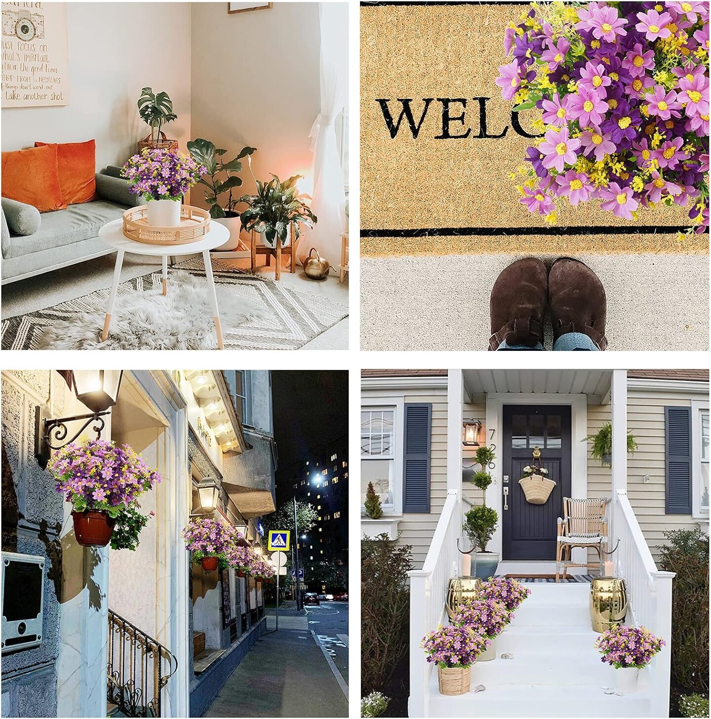 12-Bundle Artificial Outdoor Flowers – UV-Resistant Faux Daisy Mums and Shrubs for Indoor/Outdoor Planters, Home, Wedding, DIY Garden, Porch, and Decor (Purple)