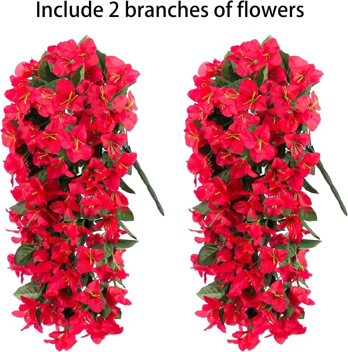Artificial Faux Bougainvillea Flowers Plants for Outdoor Outside Summer Decoration, 2 PCS Fake Silk UV Resistant Look Real Long Trailing Vines for Front Door Porch Planter Urn Patio Balcony, Red
