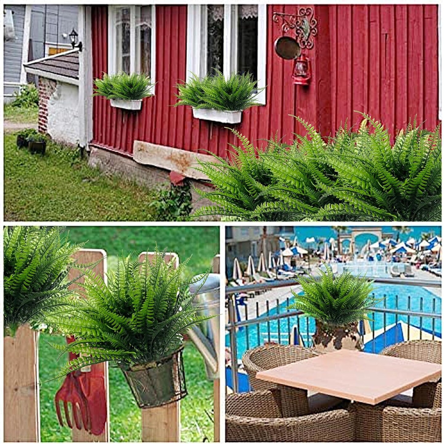 20 Bundles Artificial Plants Outdoor Faux Boston Fern Summer Decor Fake Plants UV Resistant Plastic Greenery Shrubs Artificial Fake Flowers Outside Indoor for Spring Home Gardens Patio Yards