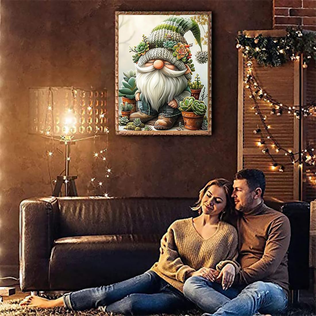 Stamped Cross Stitch Kits for Adults - Gnome Succulent Embroidery Kits for Beginners Adults