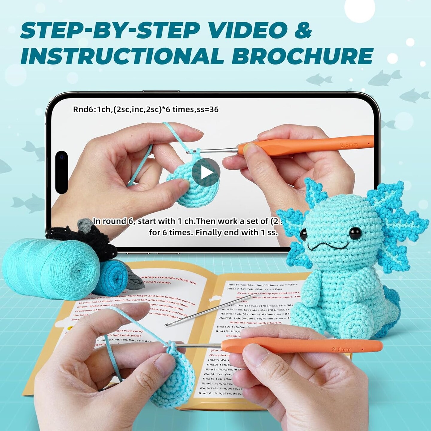 Crochet Kit for Beginners, Crochet Animal Kits,Crocheting Kit for Starters with Step-by-Step Video Tutorials, Beginner Crochet Kit