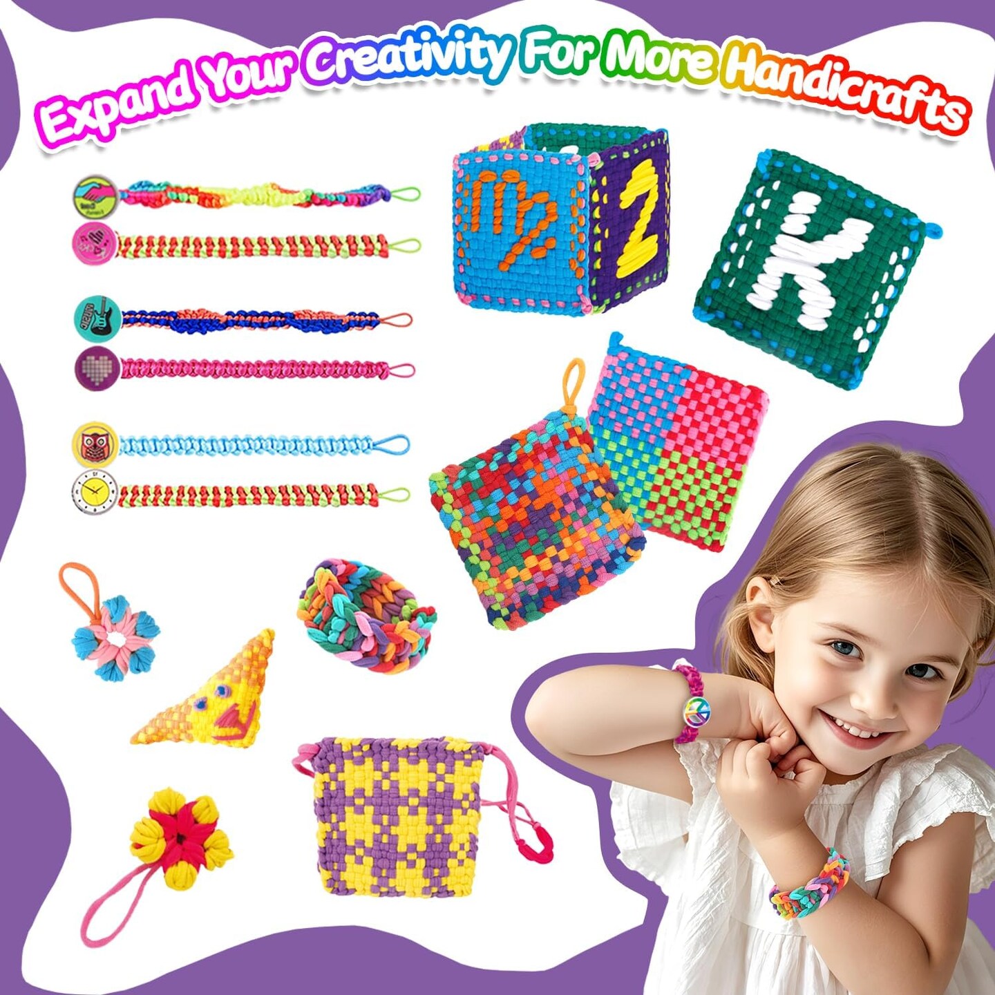Weaving Loom Kit Toys for Kids and Adults,DIY Arts and Crafts String Maker Tool,Kids Travel Activity Set Ideal Gifts