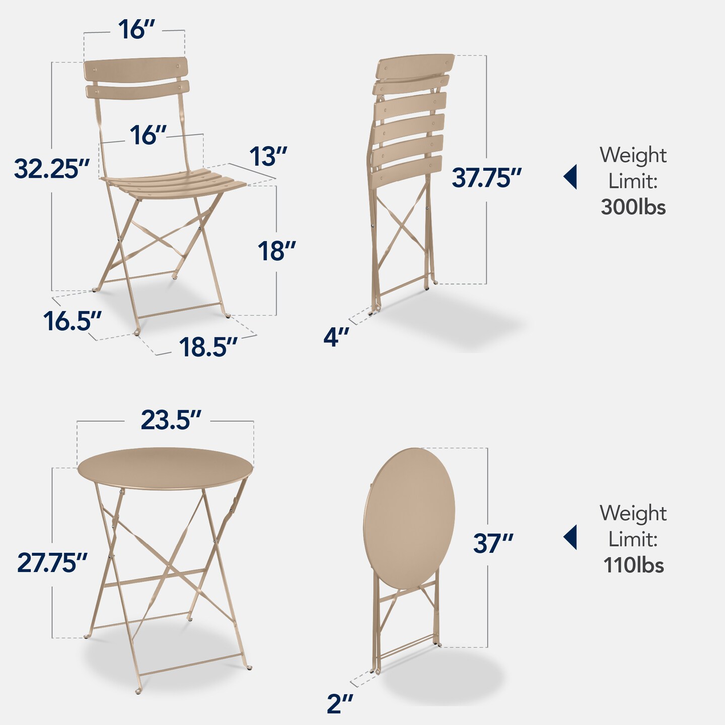 Best Choice Products 3-Piece Small Bistro Set, Folding Patio Furniture Set of 2 Chairs and Table