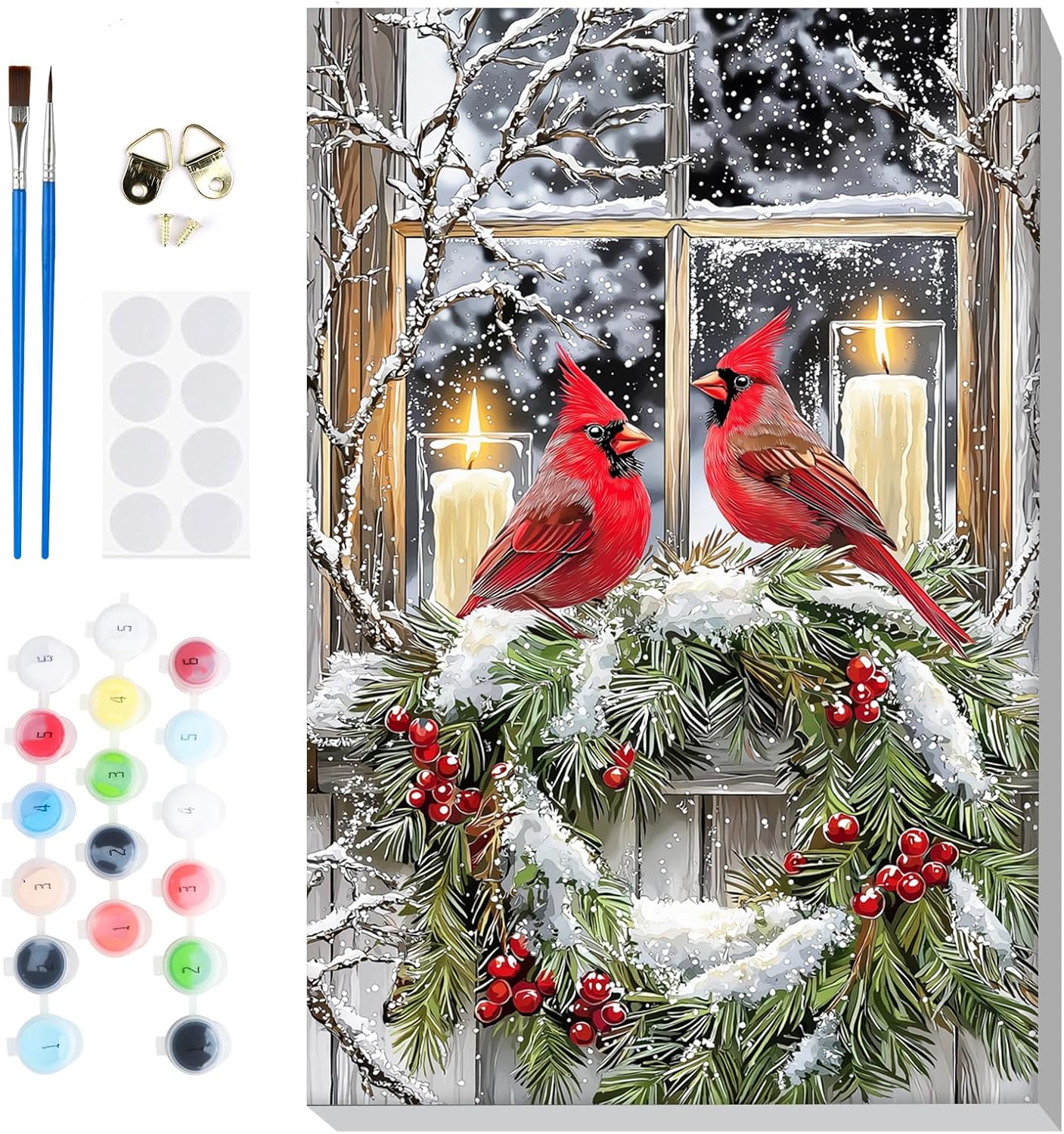 Cardinal Paint by Numbers for Adults – Framed Christmas Winter Acrylic Painting Kit