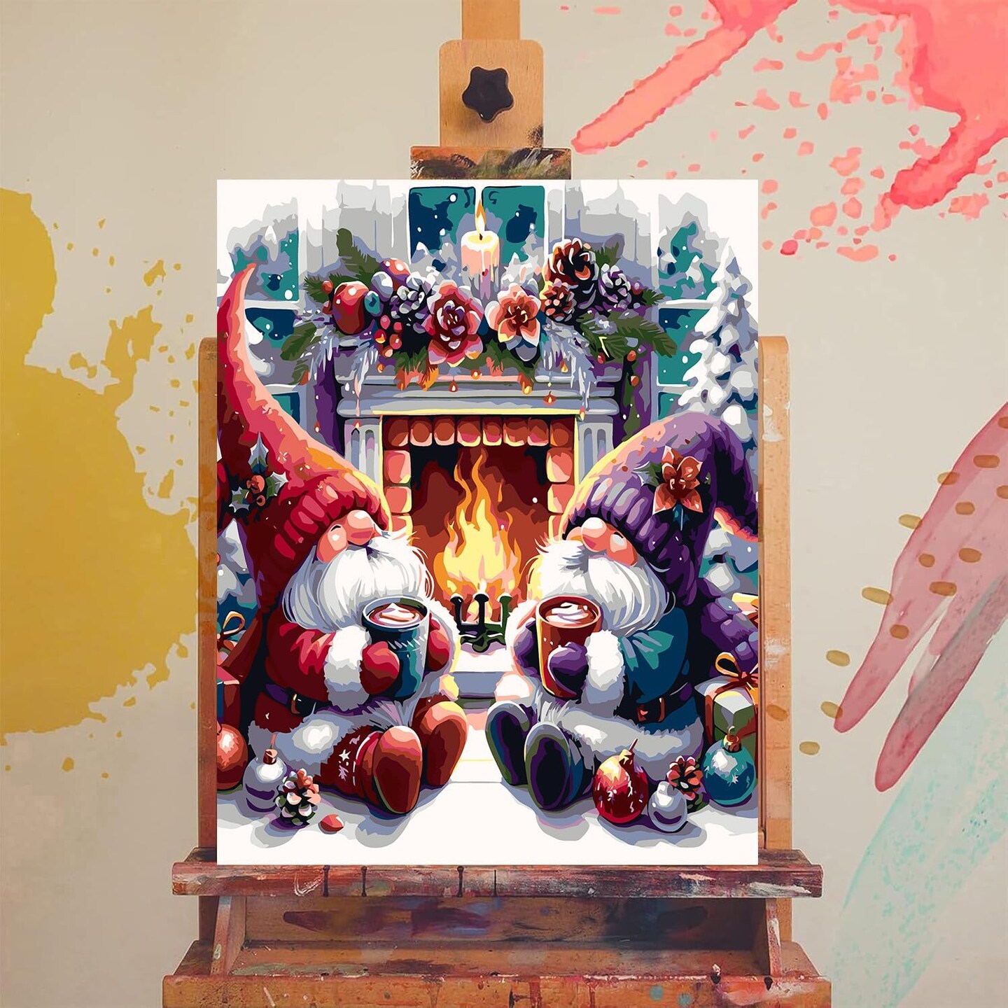 Christmas Gnome Paint by Number for Adults - Gnome Paint by Number, DIY HD Canvas Acrylic Painting Christmas Paint by Number, Perfect for Home Wall Decoration and Holiday Gifts 16X20Inch