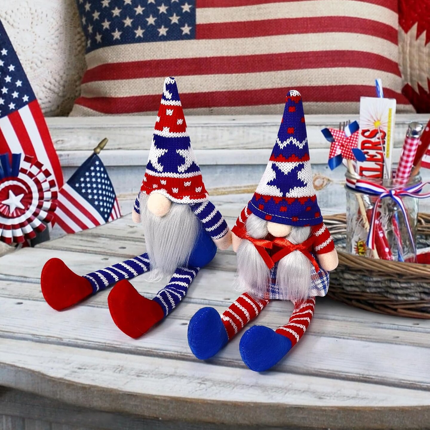 4th Of July Patriotic Gnome Decorations,Handmade Mr And Mrs USA Swedish Tomte Gnomes Plush Table Ornaments Gift Independence Day Memorial Day Armed Forces D