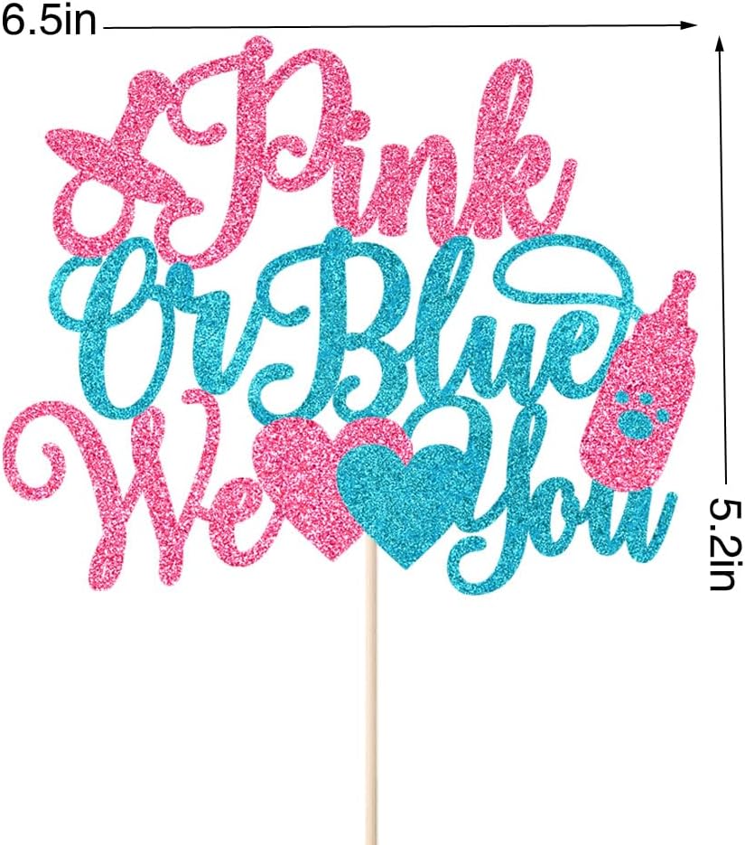 1Pcs Pink or Blue We Love You Cake Topper,Gender Reveal Cake Decorations for Baby Shower Gender Reveal Theme Kids Boys Girls Birthday Party Decoration Supplies