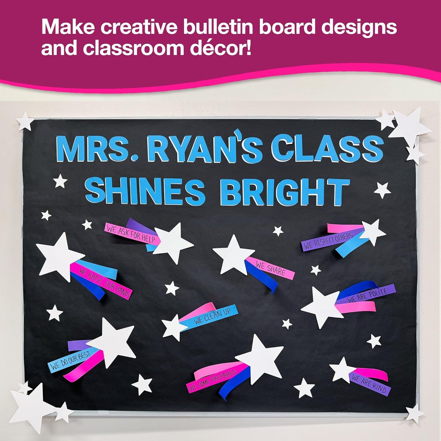 240 Pcs White Star Cutouts – 2-Sided Cardstock Punch-Outs, Made in the USA, for Bulletin Boards, Classroom Decor, Back-to-School Crafts, Party Decorations & Hollywood-Themed Events