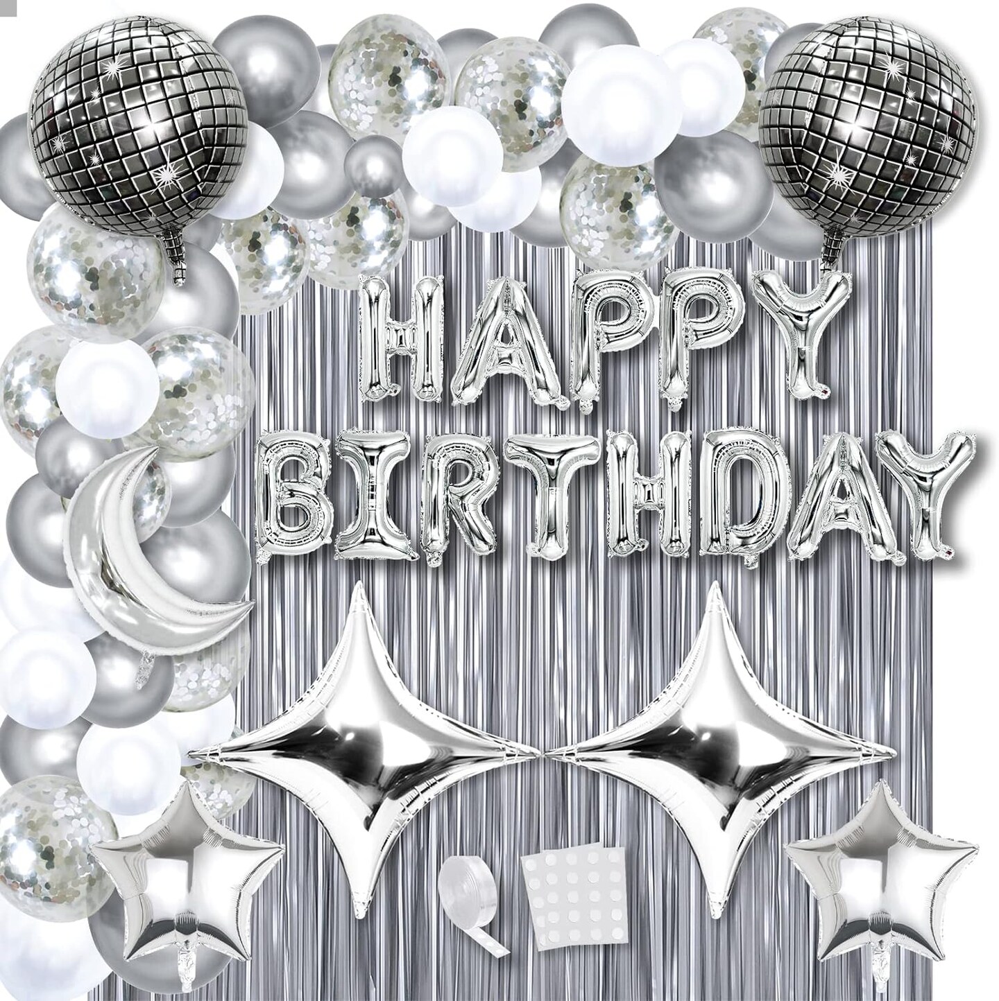 Disco Birthday Party Decorations - 87pcs Disco Happy Birthday Party Decorations Silver Backdrop Disco Birthday Balloons Ball Decor 60s 70s 80s Cool Retro Silver Birthday Decorations Women Men