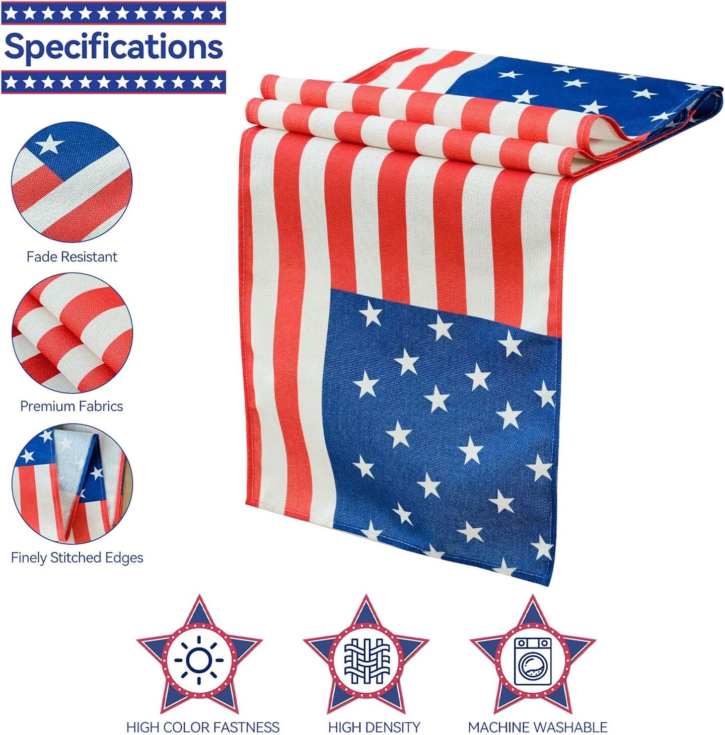 4th of July Table Runner, America Flag Memorial Day Table Runners, Stars Stripes Patriotic Table Decoration, Independence Day Runner for Kitchen Dining Party Home Decor, 13x47 Inch