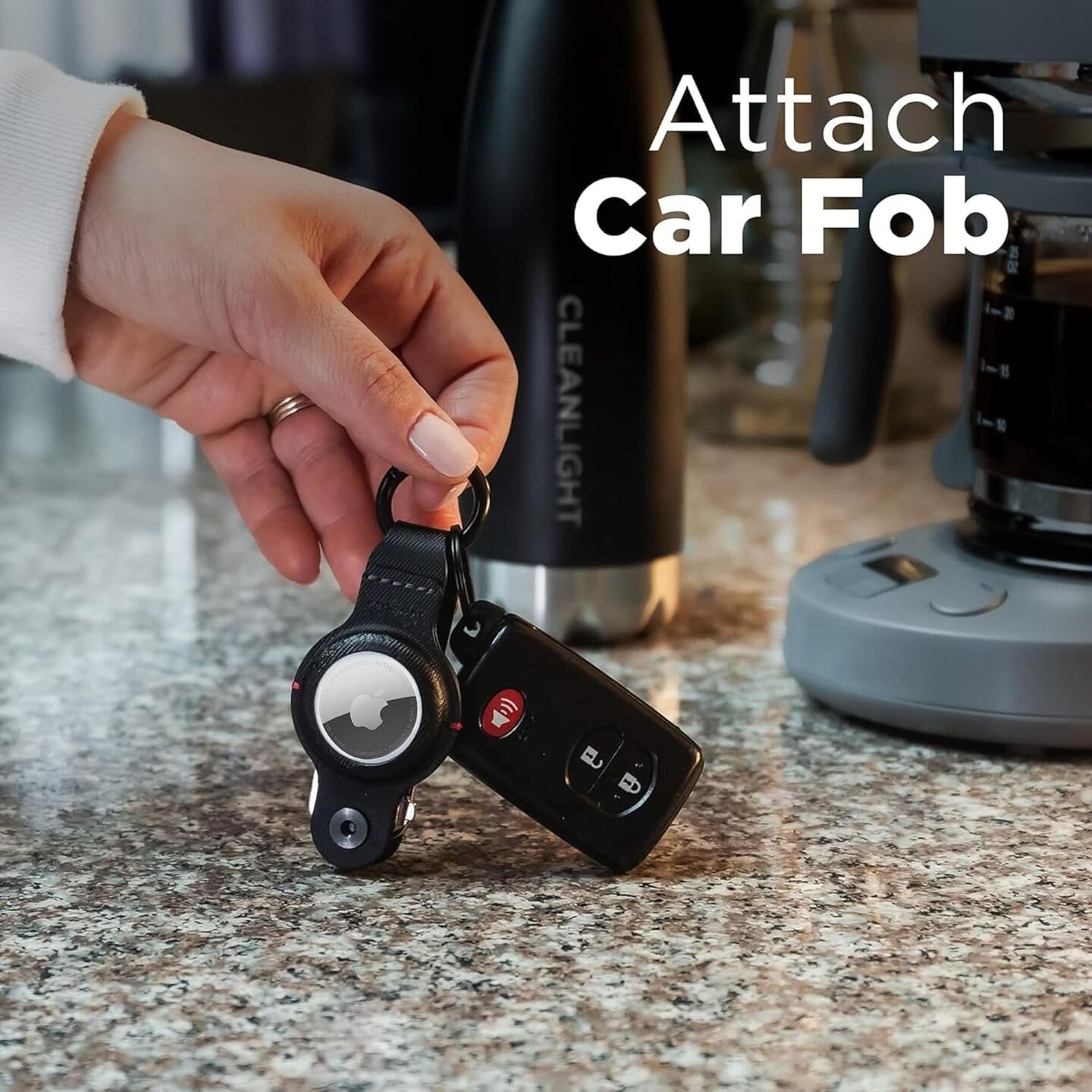 AirTag Keychain Key Holder, Compatible with Apple AirTag Holder, Key Organizer Keychains, Case for Air Tag Key Chain, Key Ring - (Up to 5 Keys, Black Vegan Leather, Air Tags Not Included)