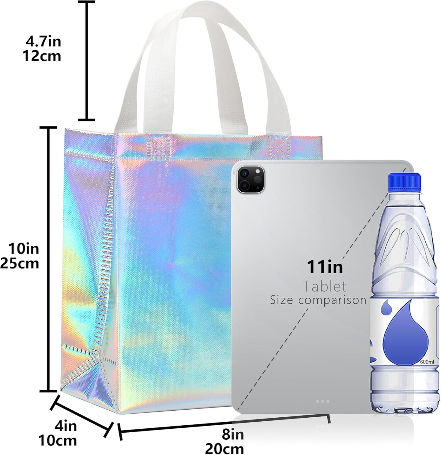 12pcs Reusable Gift Bags&#xFF08;Includes Tissue Paper&#xFF09; Gift bag with handle Birthdays Parties Holidays Weddings Medium 10x4x8in holographic Gift Bags