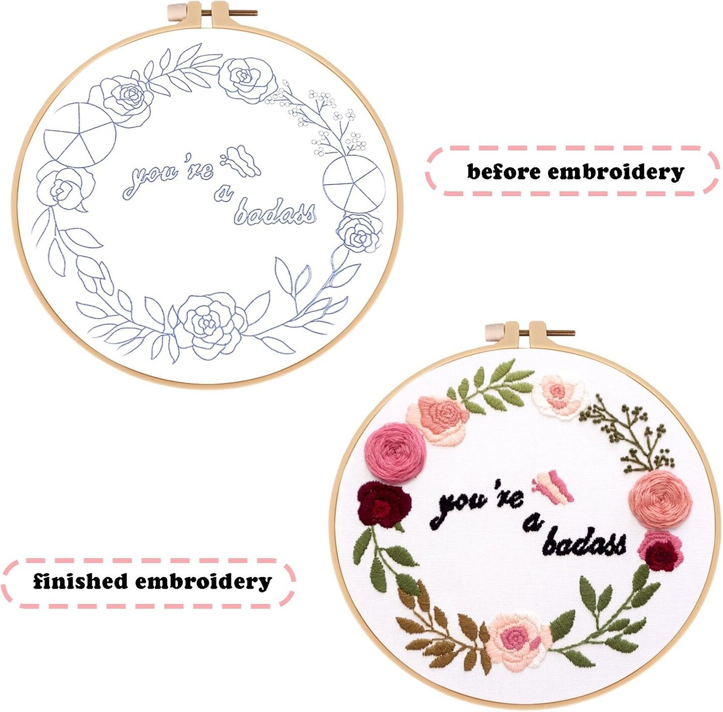 Funny Embroidery Kit for Adults, Stamped Cross Stitch Kits Needlepoint Kit for Beginners with Stitches Video Tutorials Hoops Threads Tools