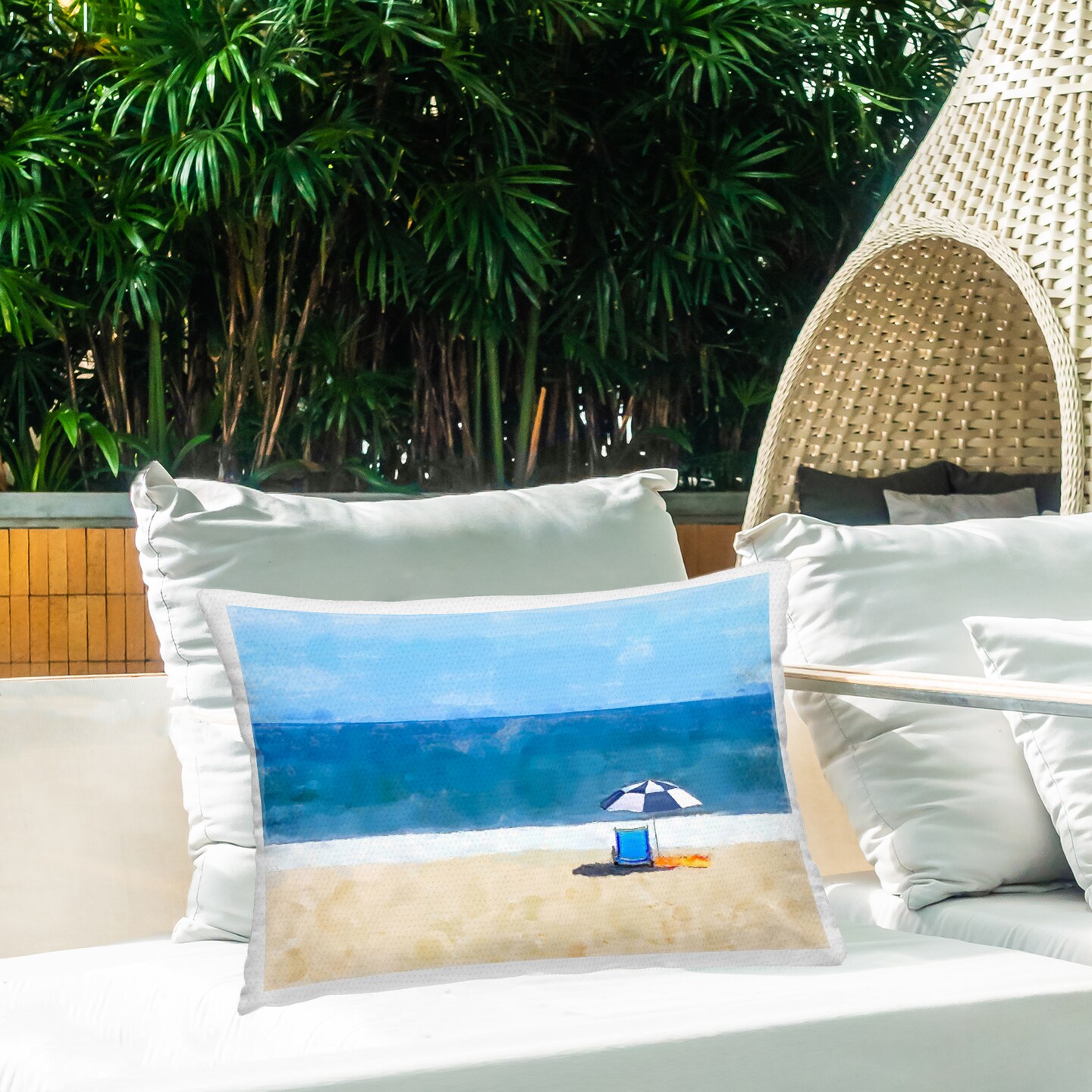 Stupell Industries Sunny Beach Day Chair Outdoor Printed Pillow, design by Jeff Pica, 14 x 7 x 20