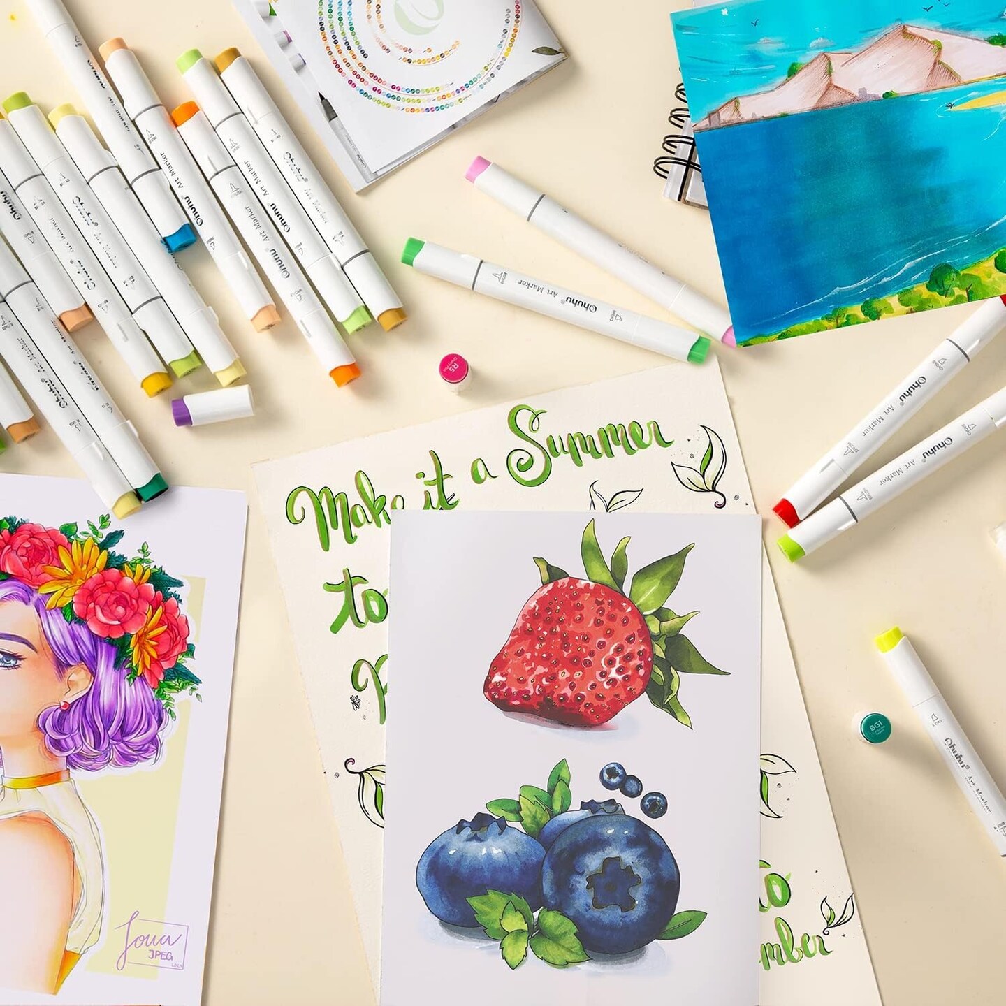 Ohuhu 120-Color Alcohol Markers - Brush &#x26; Chisel Dual Tips - Honolulu Series