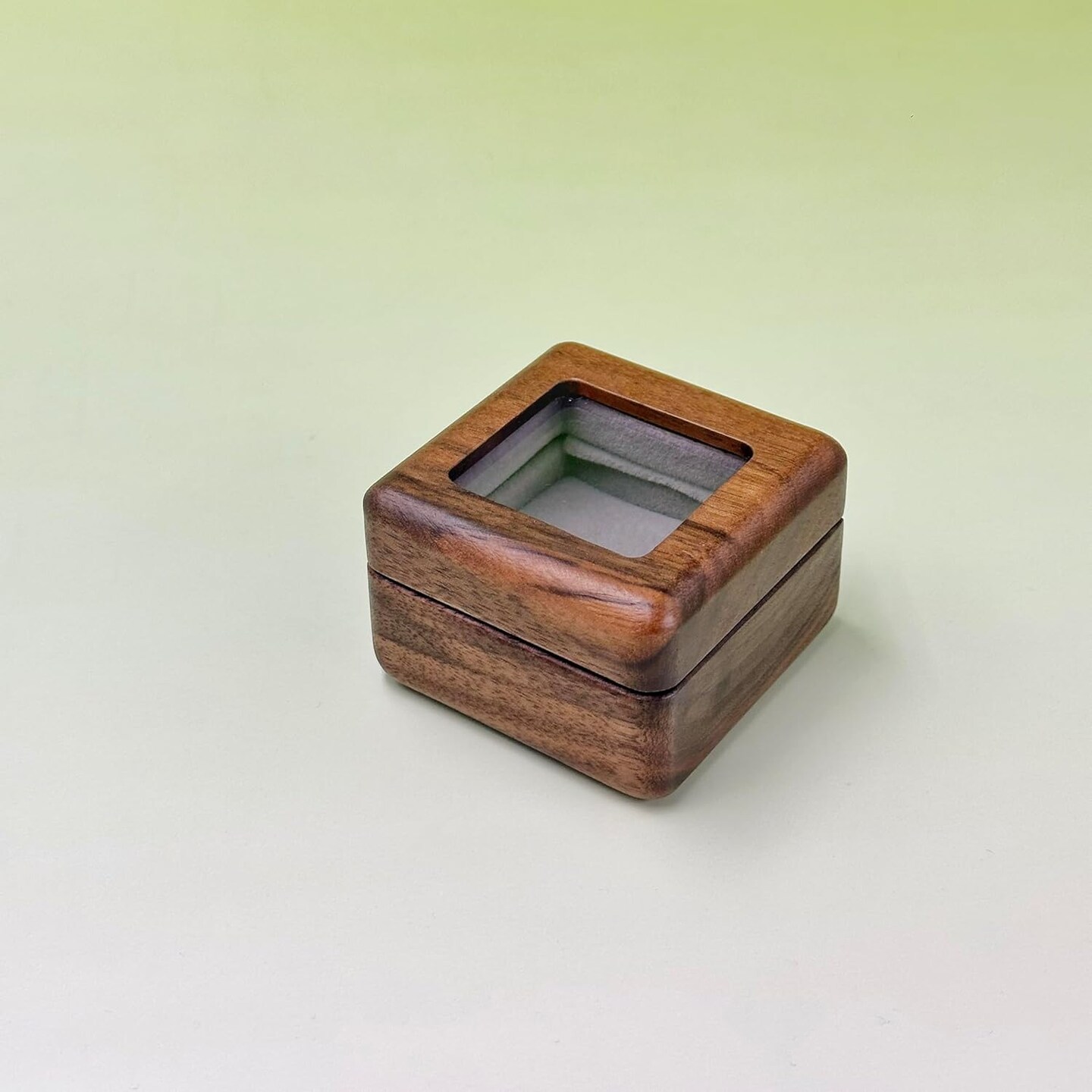 Handmade Black Walnut Wood Ring Box with Glass Lid and Velvet Lining, Minimalist Jewelry Organizer for Engagement, Proposal, Wedding, or Daily Storage, Display Case for Diamond Rings&#xFF08;1 Slots&#xFF09;