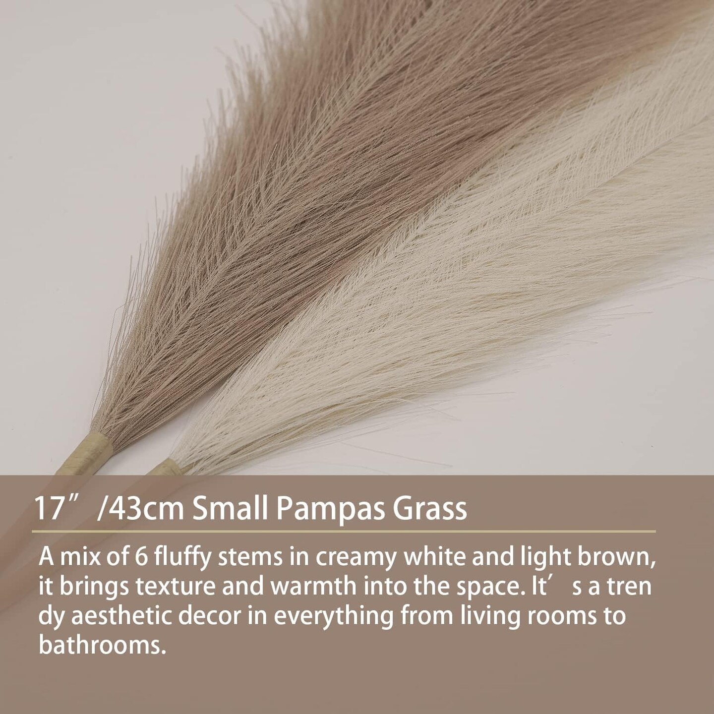 Faux Pampas Grass Decor. 6 Stems 17&#x201D;