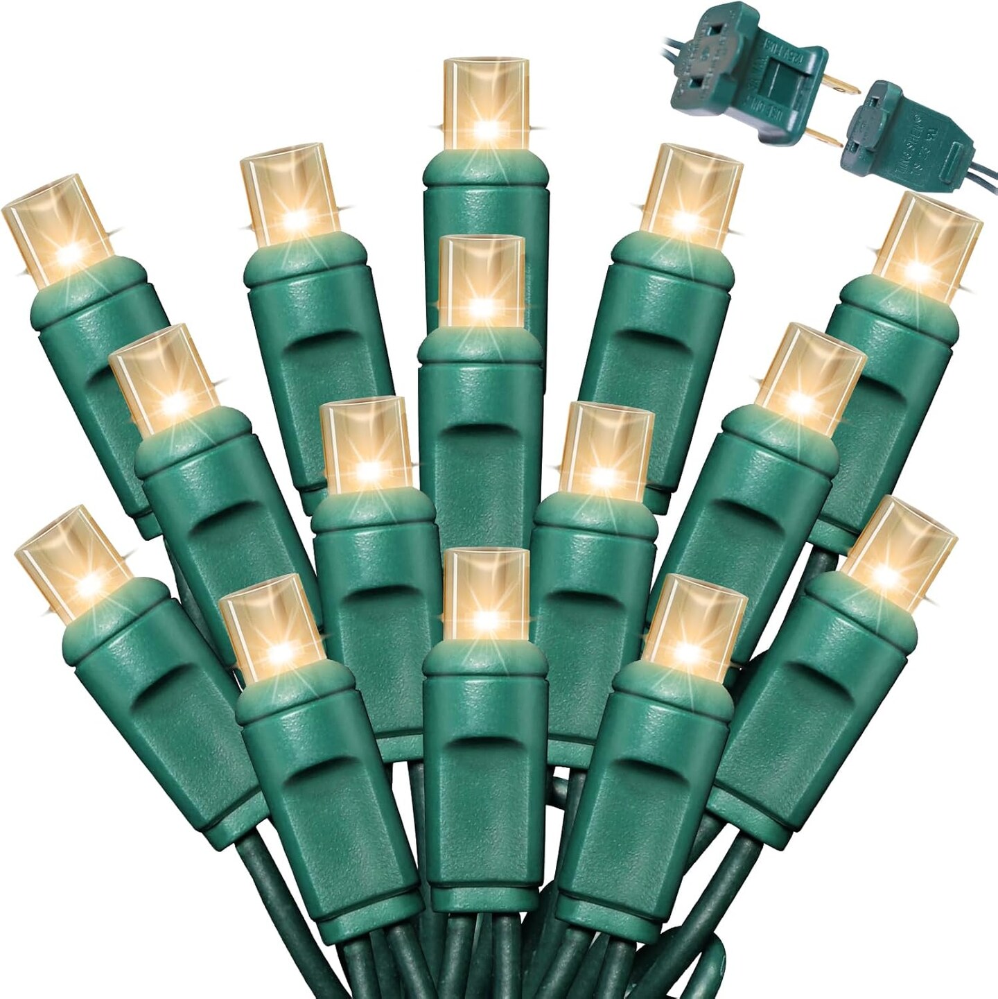 50Count String Lights, LED Christmas Lights, 6" SPACING,Green Wire,Warm White