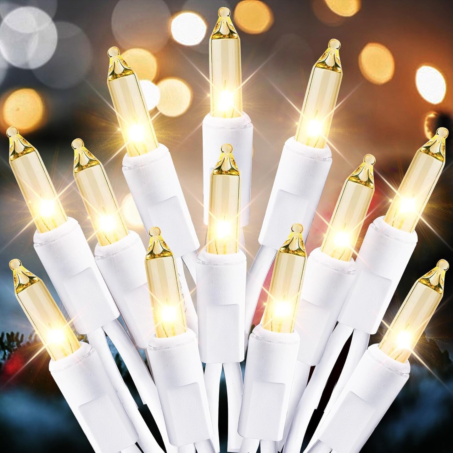 Christmas Lights Clear White 70 Count Incandescent Light UL Certified Connectable Christmas Tree Lights with White Wires for Indoor Outdoor