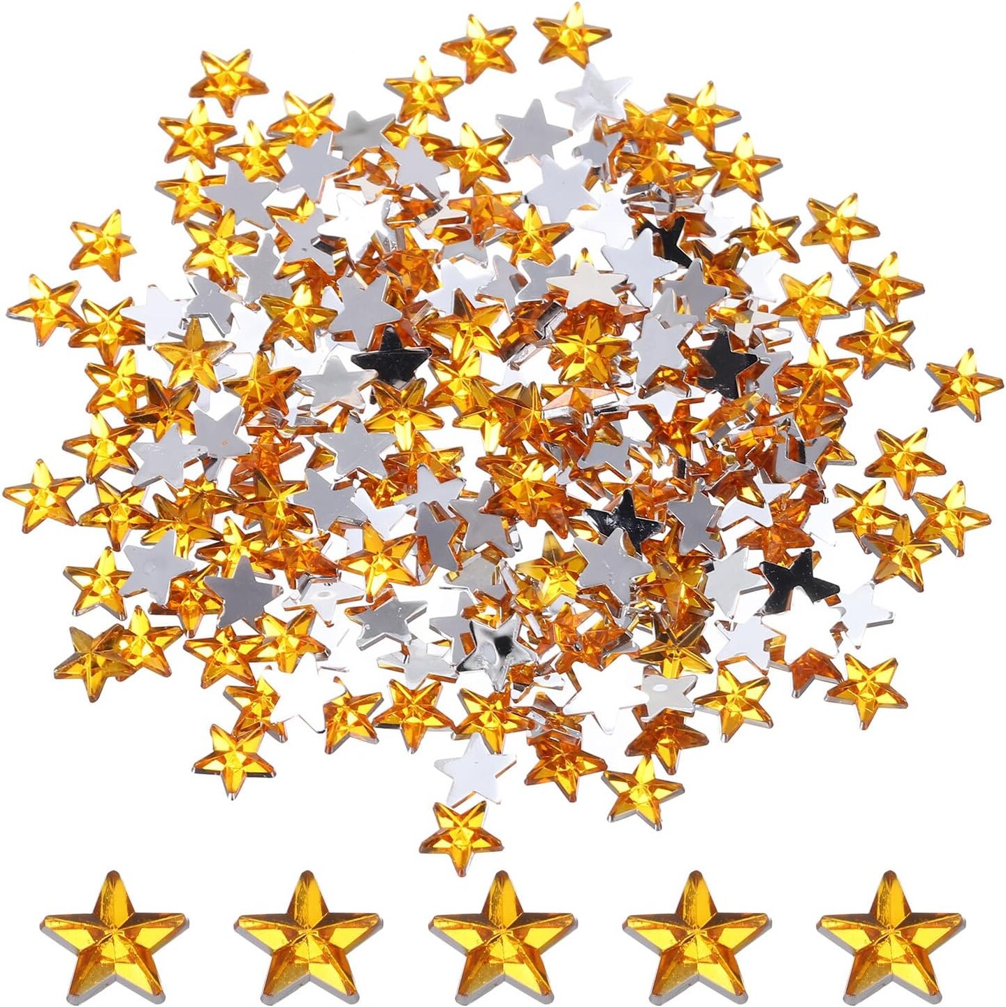 200PCS Acrylic Star Rhinestone 8x8mm Flat Back Plastic Gems for Craft Bead Face Painting Costume Jewelry Making, Gold