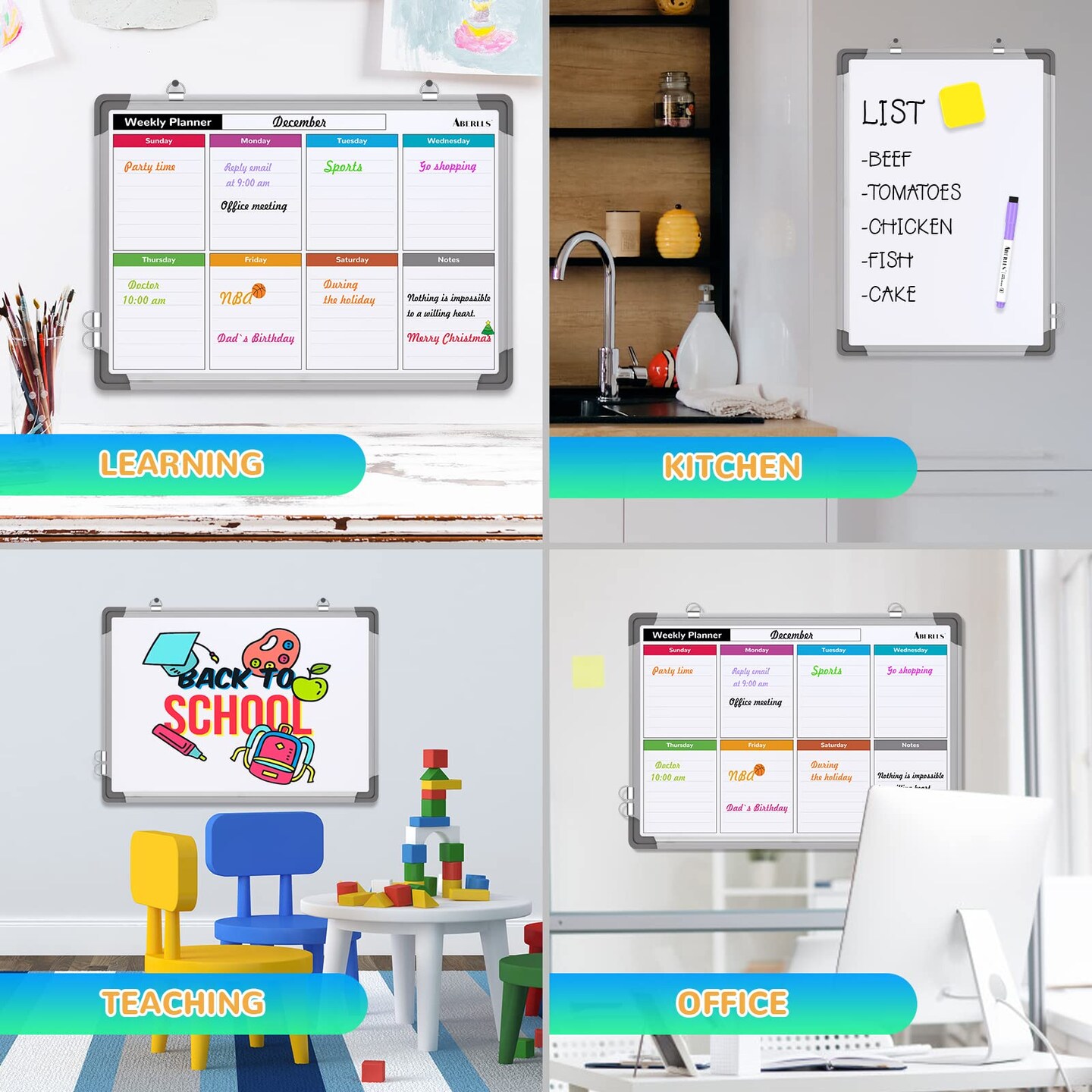 Small Weekly Calendar Dry Erase Whiteboard for Wall, 16&#x22; x 12&#x22; Magnetic Dry Erase Board, Hanging Double-Sided White Board, Portable Board for List, Kitchen, Planning, Memo, Home, Office