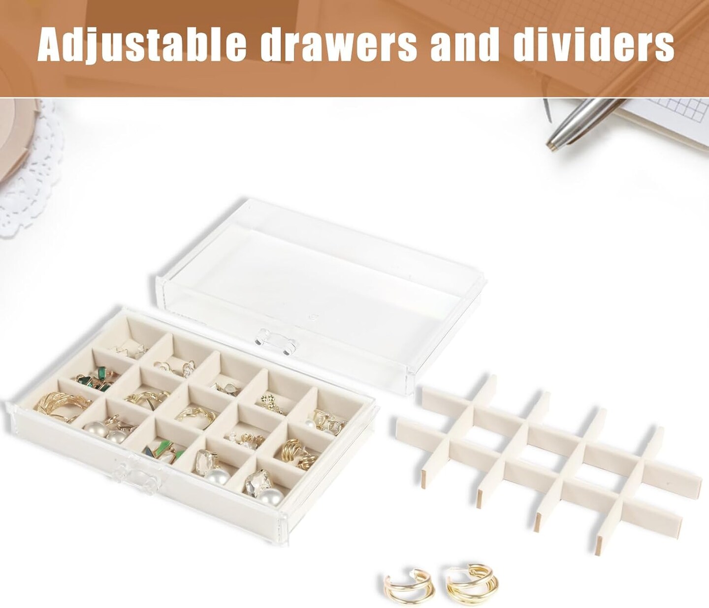 Earring Organizer Box Clear Storage Acrylic for Earrings Necklace Organizer Jewelry Box with 72 Grids Storage Compartments Transparent Ring Clear Jewelry Organizer