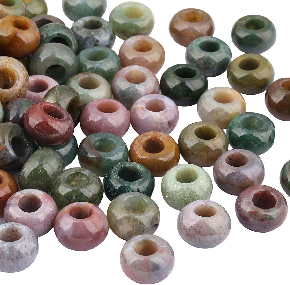 Natural Gemstone Beads for Jewelry Making, Rondelle Large Hole Loose Beads Pack of 15,Indian Agate(8x14 mm)