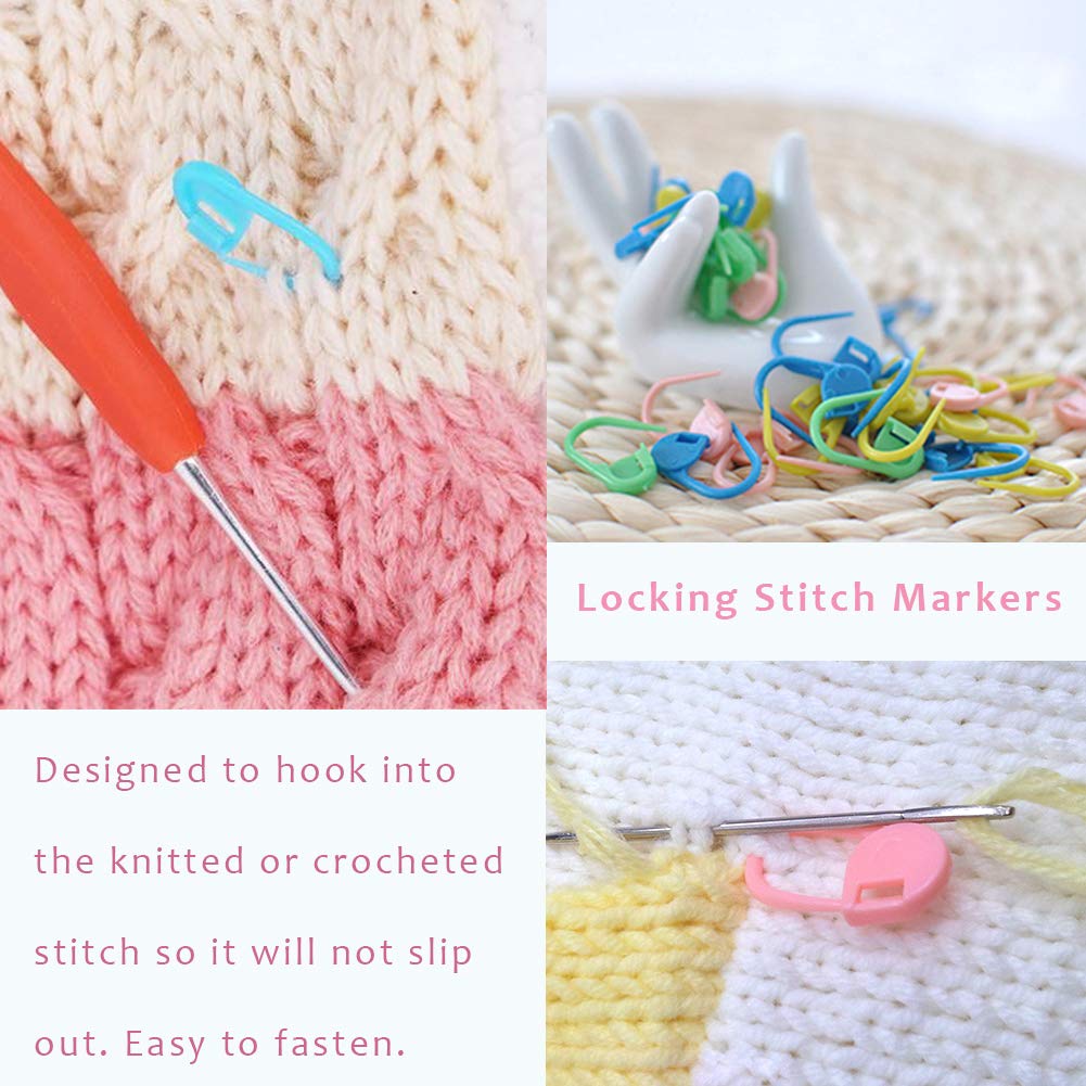 Stitch Markers for Knitting and Crochet, 120pcs Plastic Crochet Stitch Markers Locking Clips with 12 Colors Lightweight, Snag-Free Design for Yarn Crafts, Sweater Making & DIY Projects