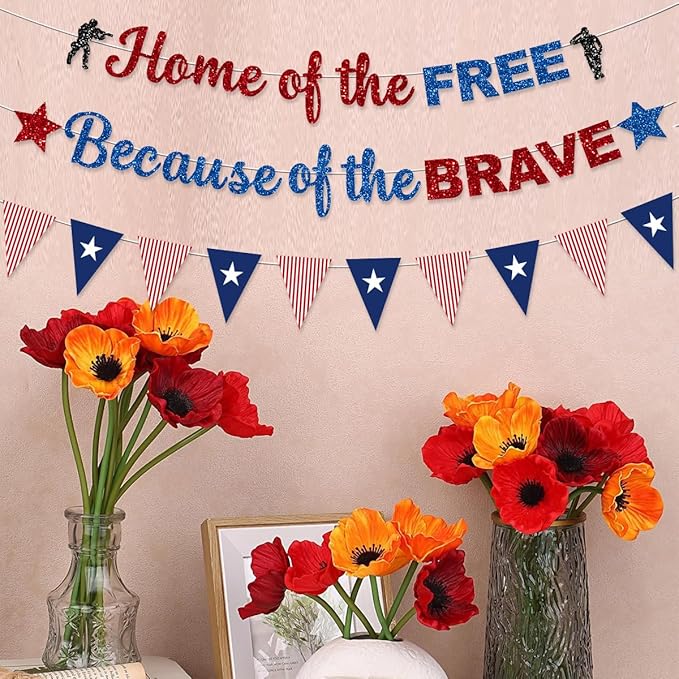 Memorial Day Decorations Banner Thank You Veterans Days Glitter Blue Red Sliver 4th of July Patriotic for Memorial Day Office Home Outdoor Indoor Party Decor NO DIY