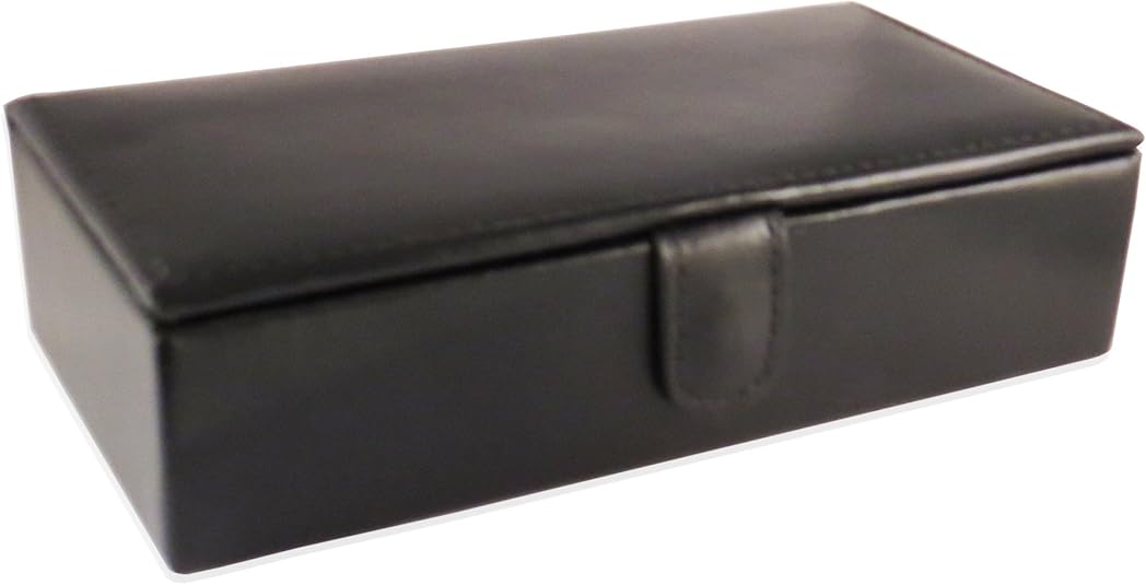 Leather Travel Cufflinks and Rings Storage Box Case for 8 Pairs - Cufflinks Holder Display Jewelry Case - 6 1/4&#x22; x 1&#x22; x 3&#x22; - Storage Cuff Links Jewelry Box with White Outerbox