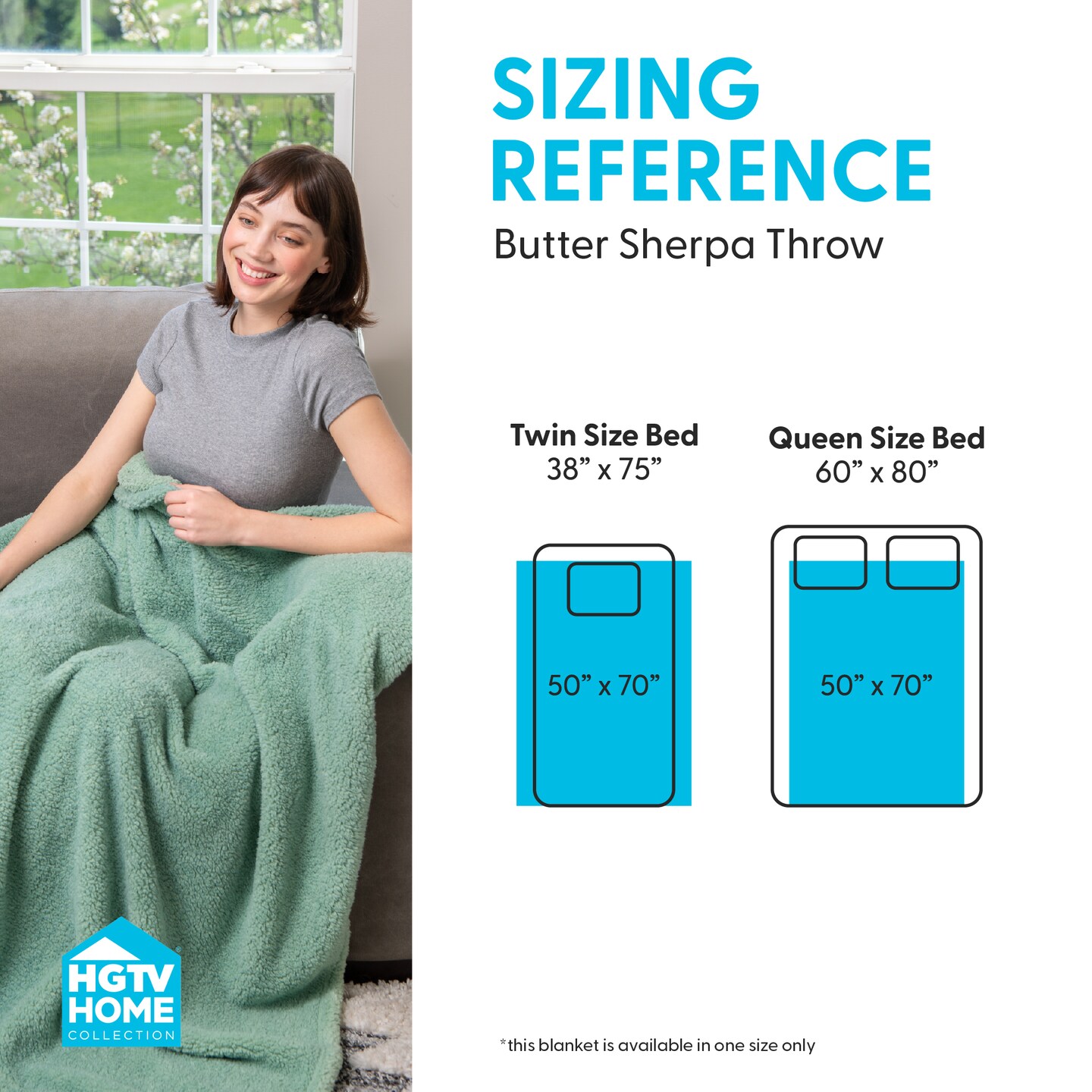 HGTV Teddy Sherpa Fur Throw Blanket 50 x 70 inches