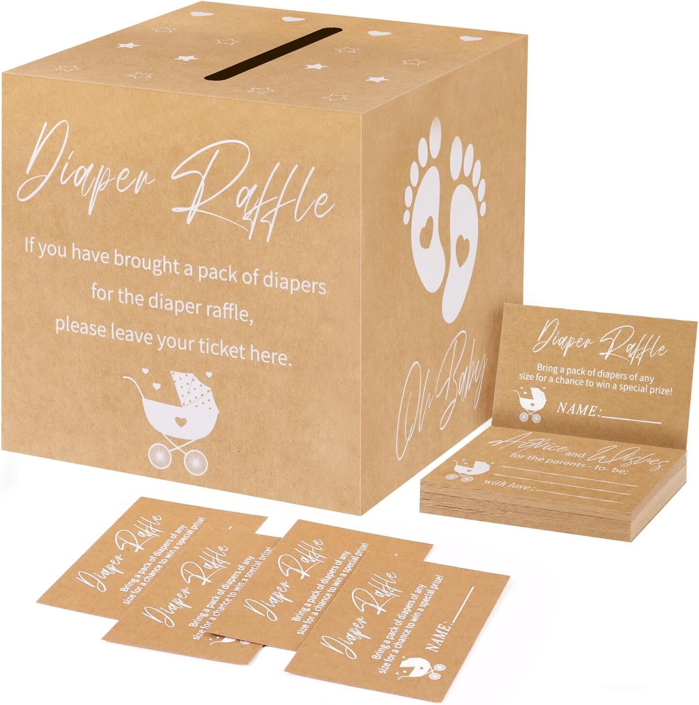 Diaper Raffle Box Set for Baby Shower Party, Gender Reveal Diaper Raffle Tickets for Baby Shower Games Invitations Diaper Raffle Cards Sign