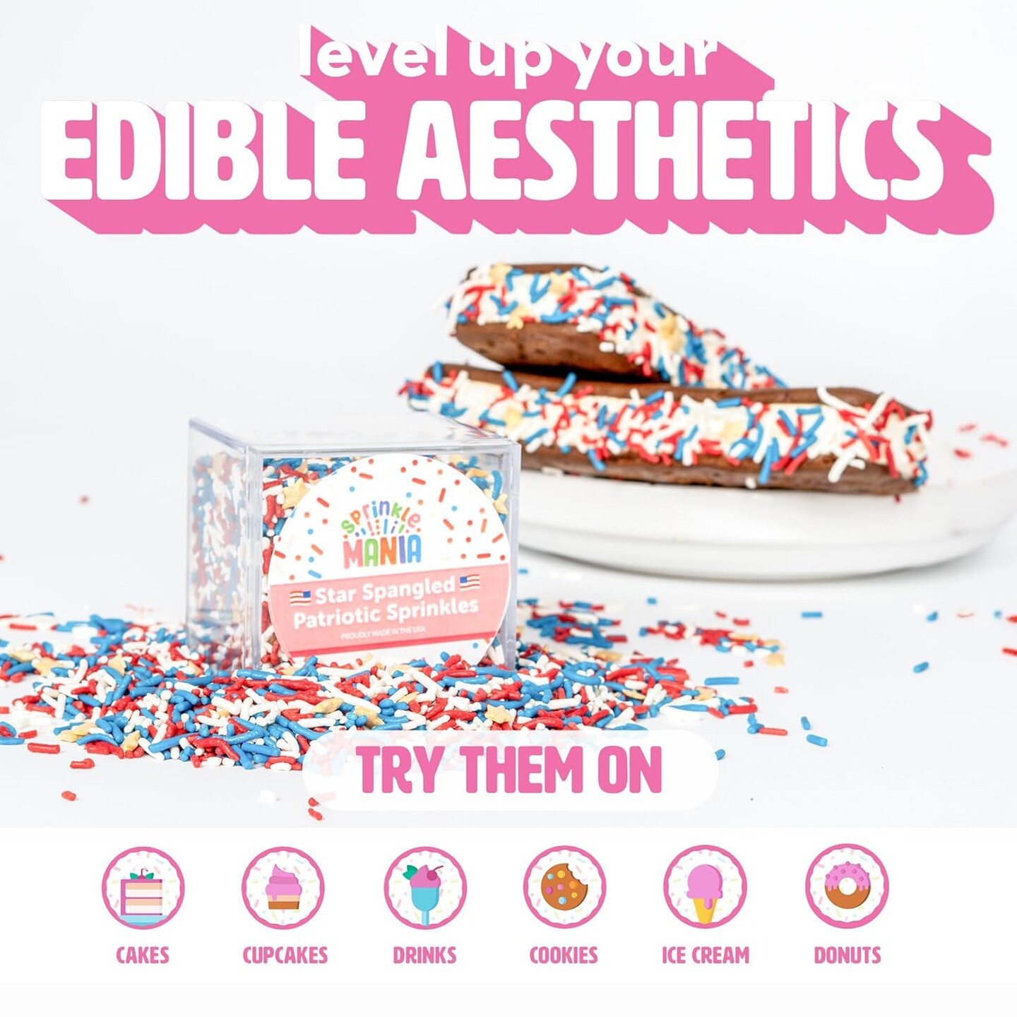 Patriotic Sprinkles for Cake Decorating – Proudly made in the USA to make 4th of July and Memorial Day Treats Pop with our Red, White & Blue Cupcake Sprinkles - Festive Holiday Baking Supplies (3.5oz)