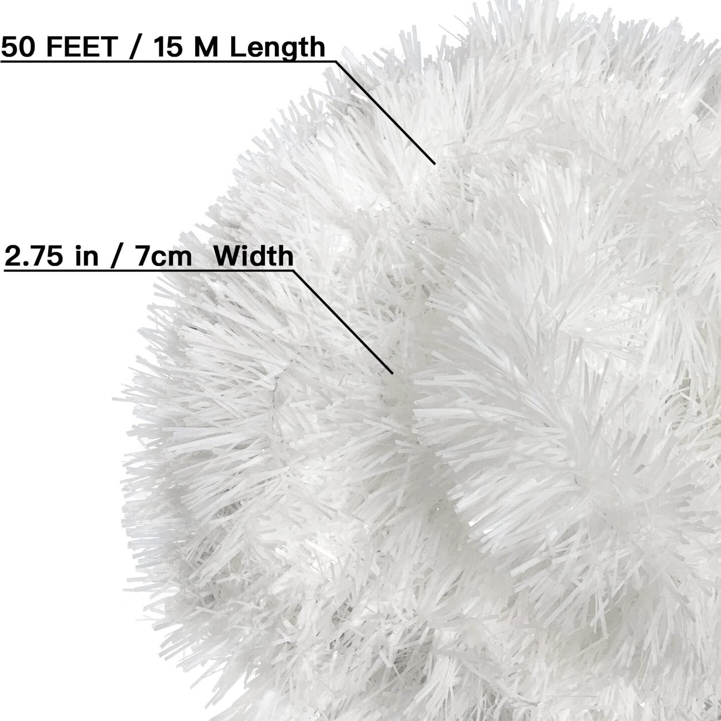 50 FT Christmas Garland White Tinsel Garland Christmas Tree Decorations - Non-Lit Xmas Holiday Decor Outdoor Indoor Home Garden Outside