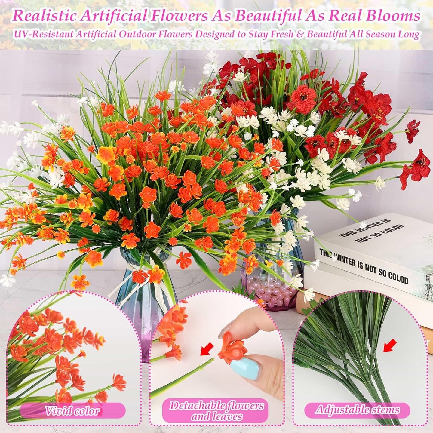 18 Bundles Artificial Flowers for Outdoors – UV Resistant Realistic Fake Flowers with Faux Lavender Plants – Weatherproof Plastic Greenery for Garden, Patio, Porch & Window Box – Bulk Faux Spring/Summer Floral Decor for Hanging Planters