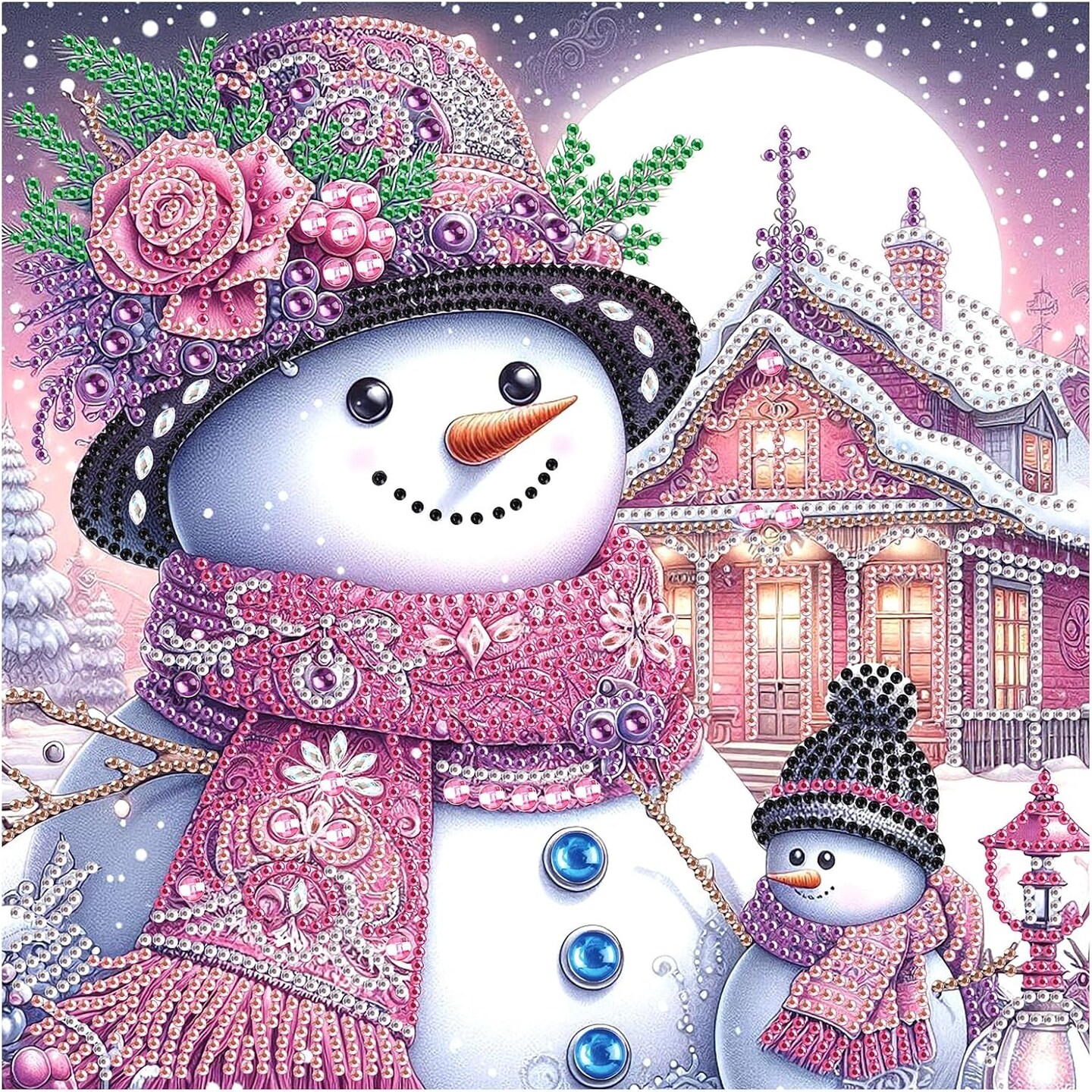 5D Kits De Diamond Painting Bonhomme Neige, Sapin Noël Diy