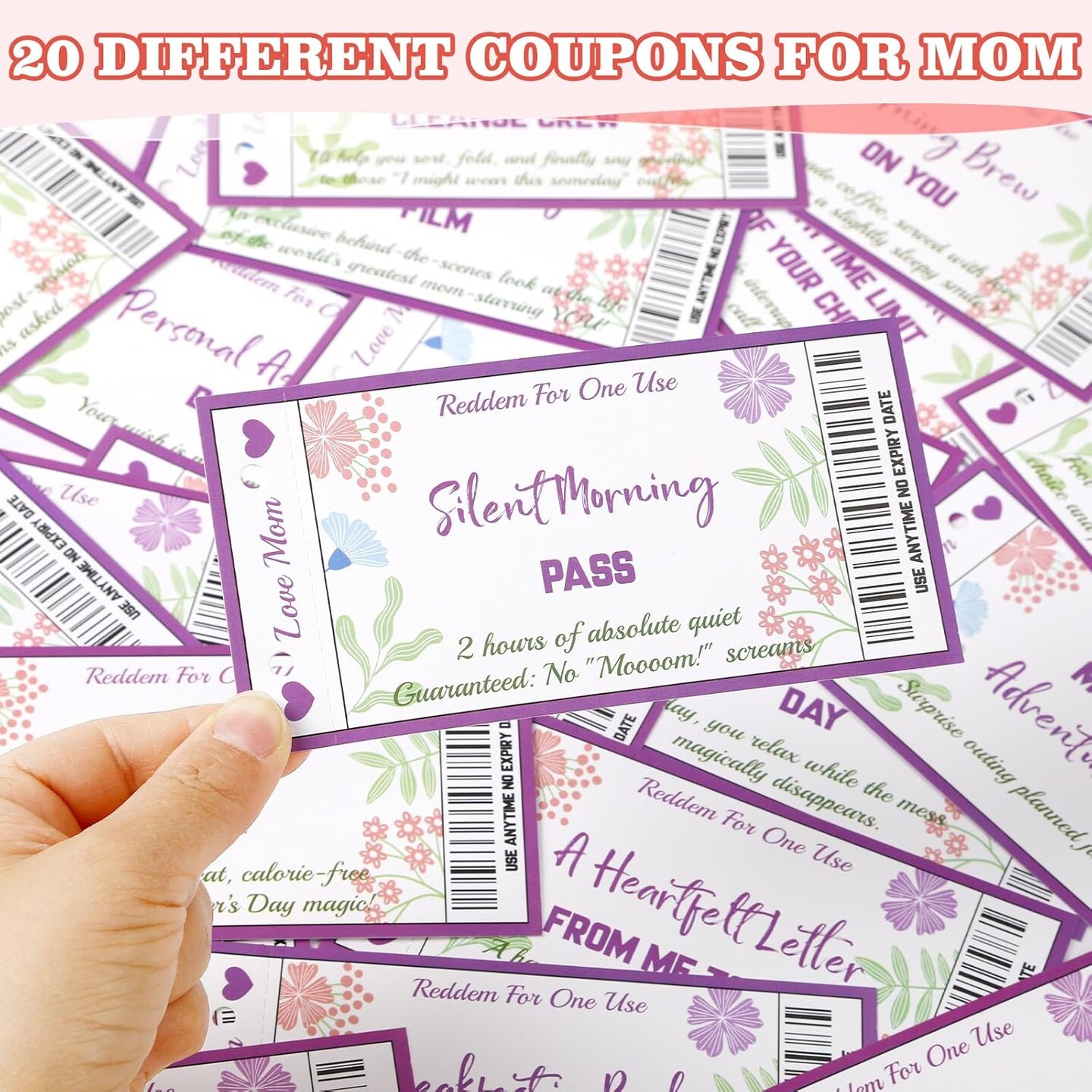 Fun Coupon Book for Mom from Daughter, Unique Mom Gifts for Mother&#x2019;s Birthday from Kids, 20 Fun Floral Vouchers + 10 Blank DIY Sheets, Thoughtful Gifts For Mother Grandmother