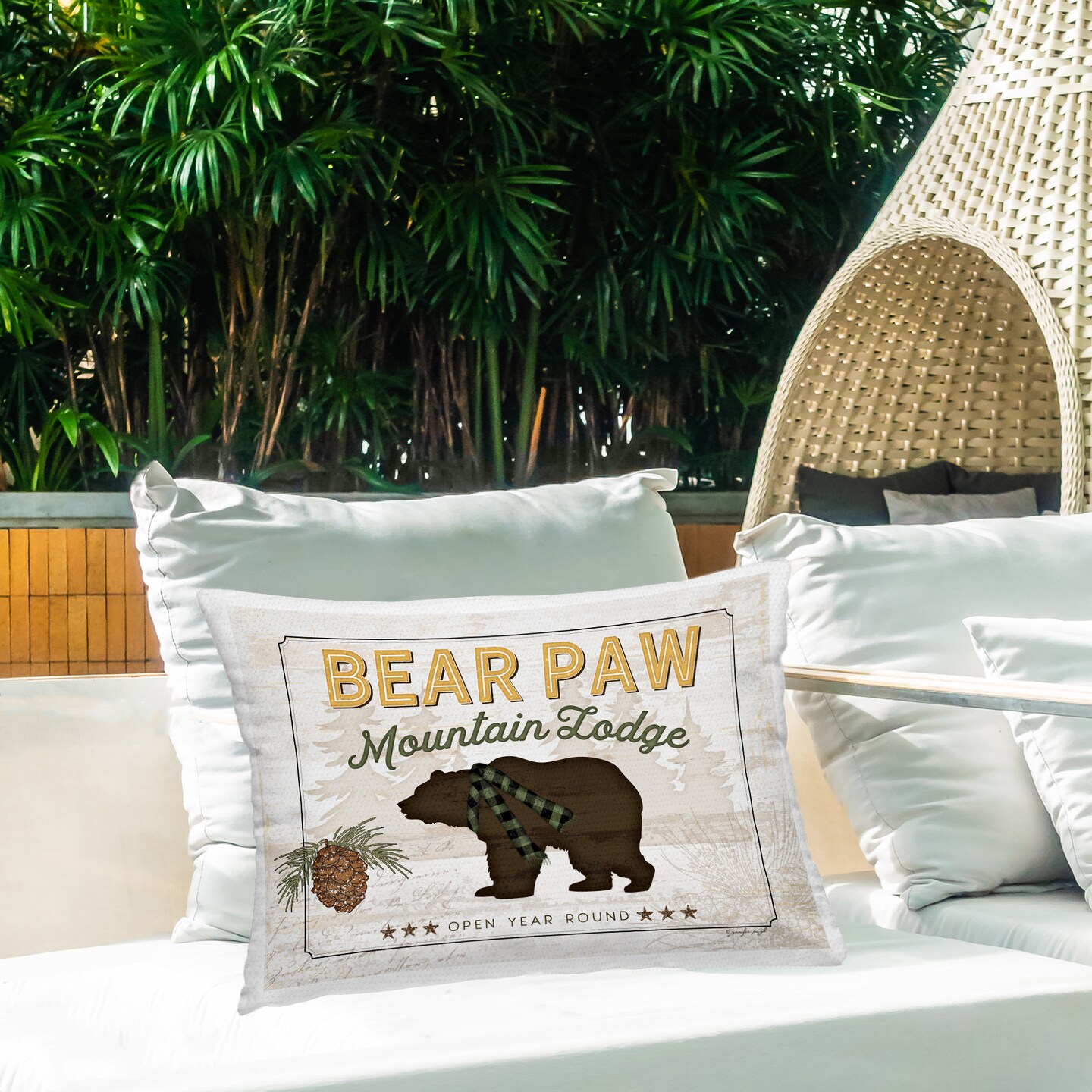 Stupell Industries Bear Paw Mountain Lodge Outdoor Printed Pillow, design by Jennifer Pugh, 14 x 7 x 20