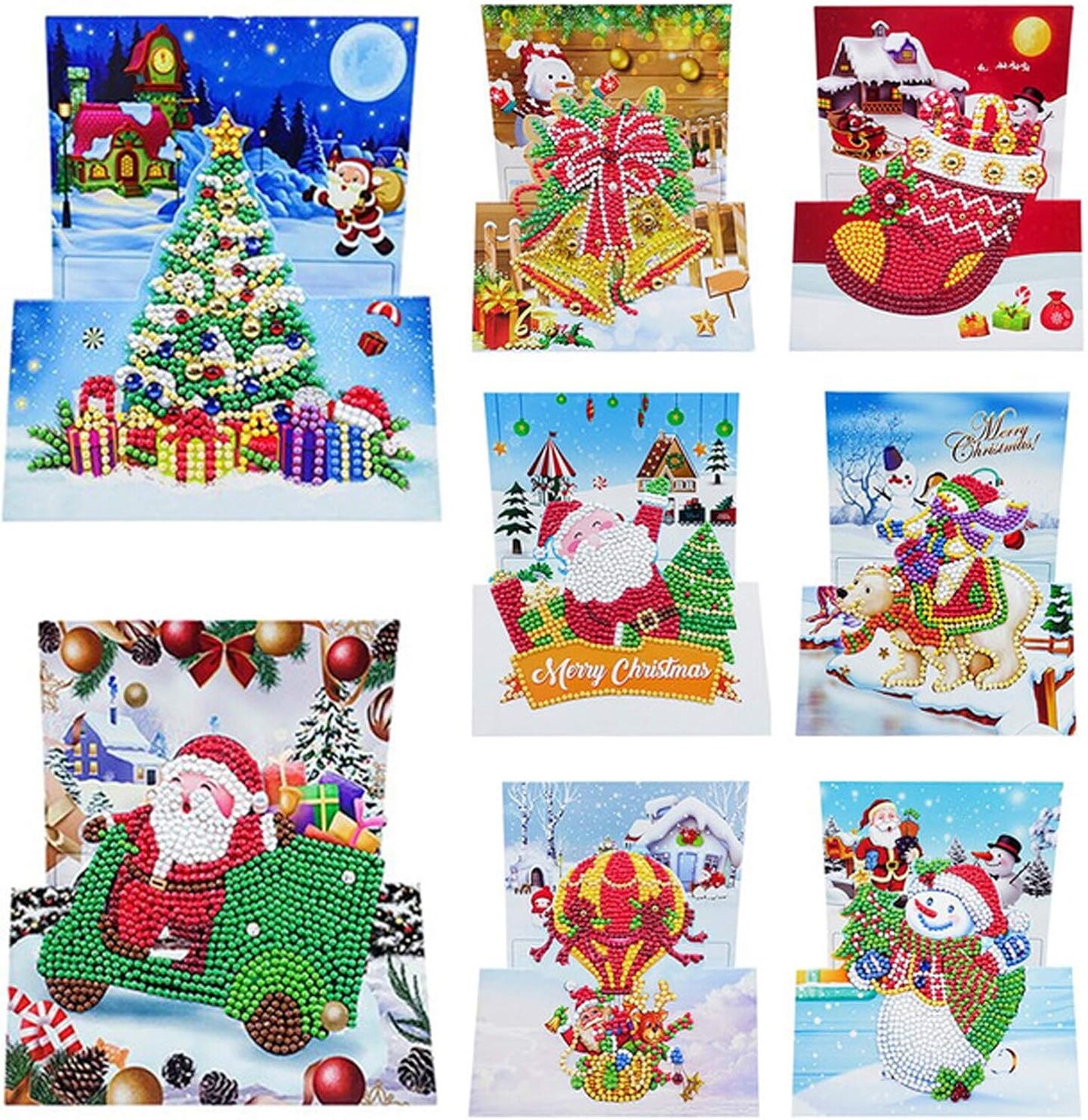 8-Pack Christmas Diamond Art Cards – 3D DIY Diamond Painting Holiday Cards for Gift-Giving & Festive Decor