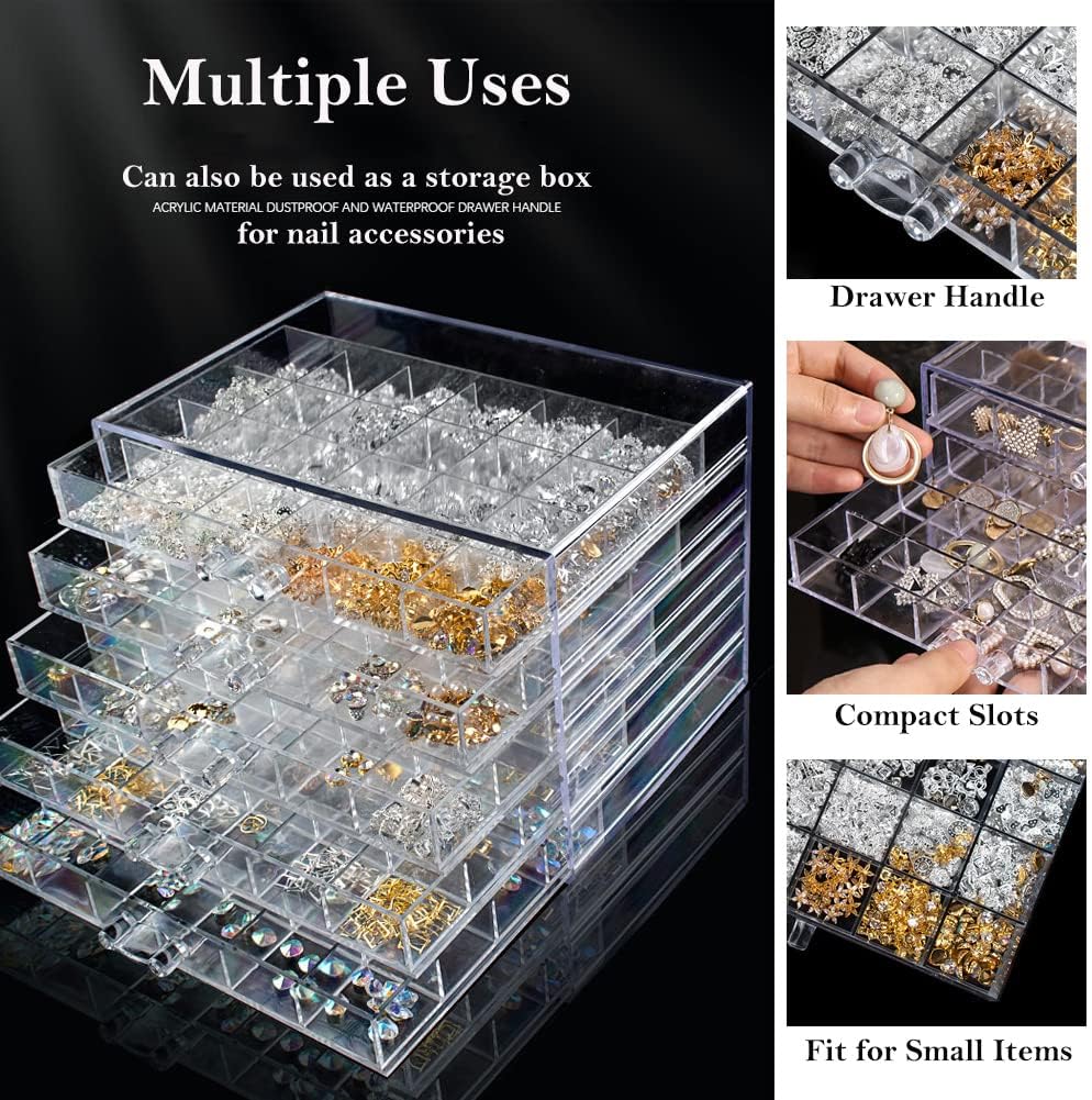 Earring Storage Box Acrylic Jewelry Storage Holder Ring Clear Plastic Transparent Jewelry Display Stand with 5 Drawers 120 Small Compartment Tray for Women Girls