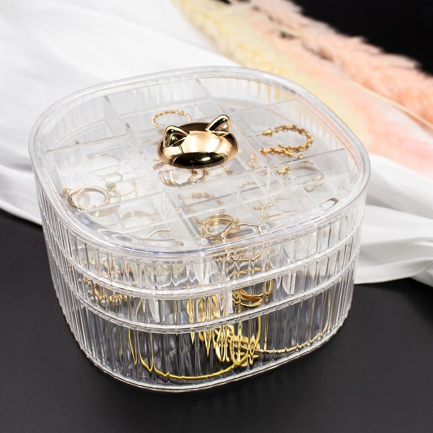 Earring Organizer Box,Small Jewelry Travel Organizer for Girls Women,Stackable 3-Layers Clear Jewelry Storage Holder with Lid, Necklace Earrings Rings Bracelets Cases for Gifts (Clear)