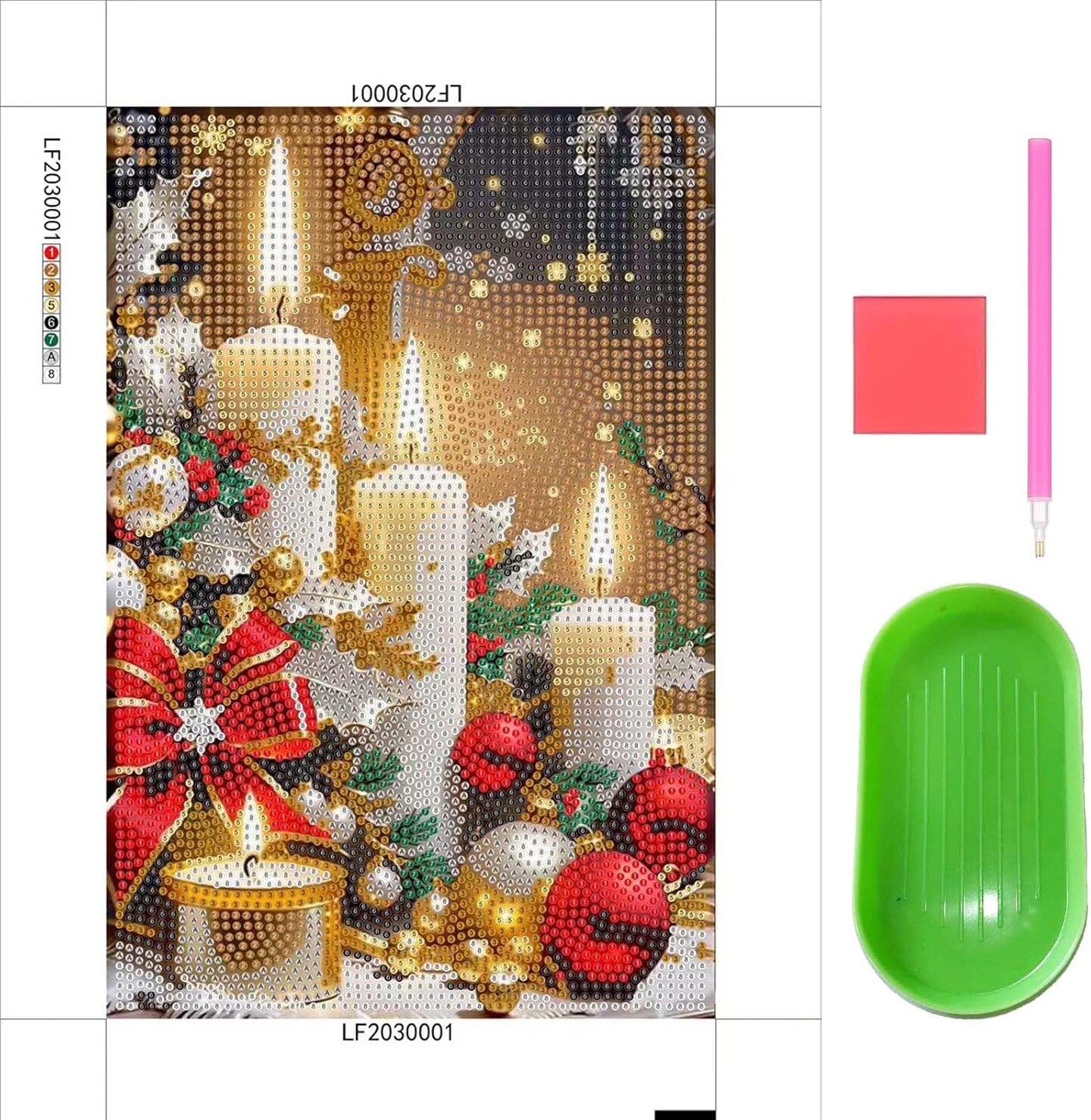 Christmas Diamond Art Kits for Adults, Christmas Candle Diamond Painting Kit for Beginner, DIY 5D Full Diamond Christmas Diamond Painting Gemstone Kit 8 * 12 Inch
