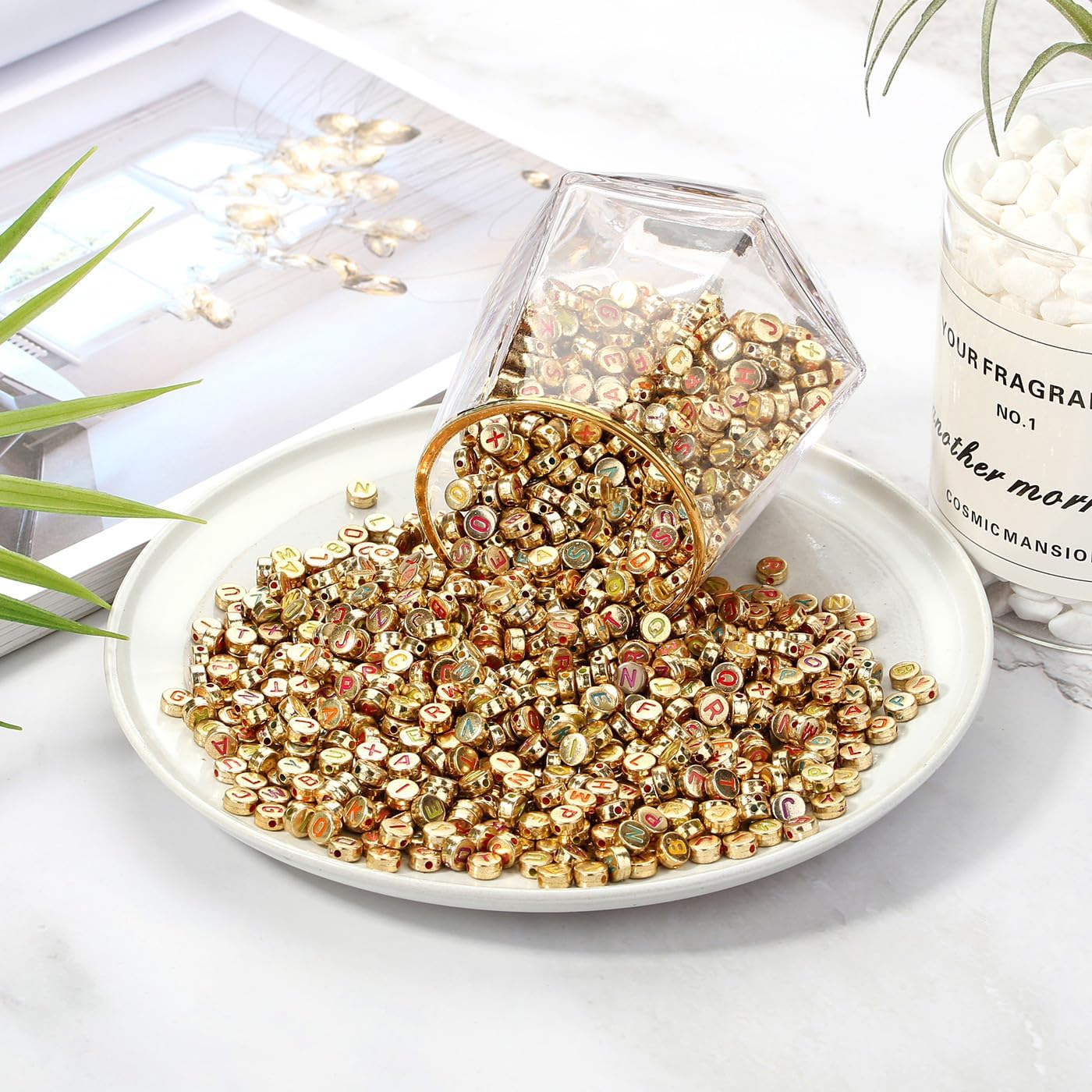 1500 PCS Gold Round Letter Beads (4×7mm) – Colorful A–Z Acrylic Beads for Bracelets & Jewelry Making