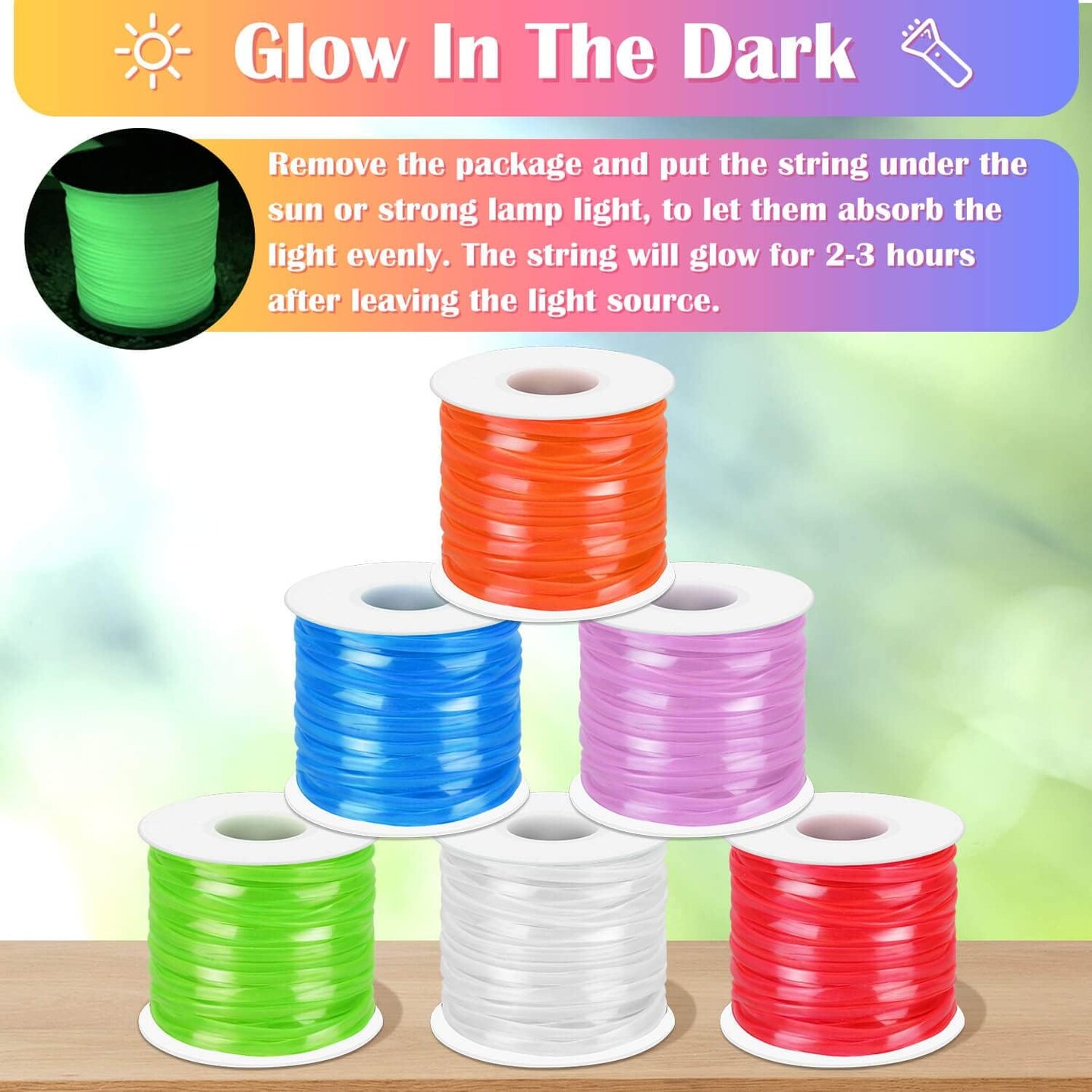 Lanyard String Kit, Cridoz 6Pack Glow in Dark Plastic Lacing Cord Gimp String Lanyard Weaving Kit for Boondoggle, Bracelets, Keychains