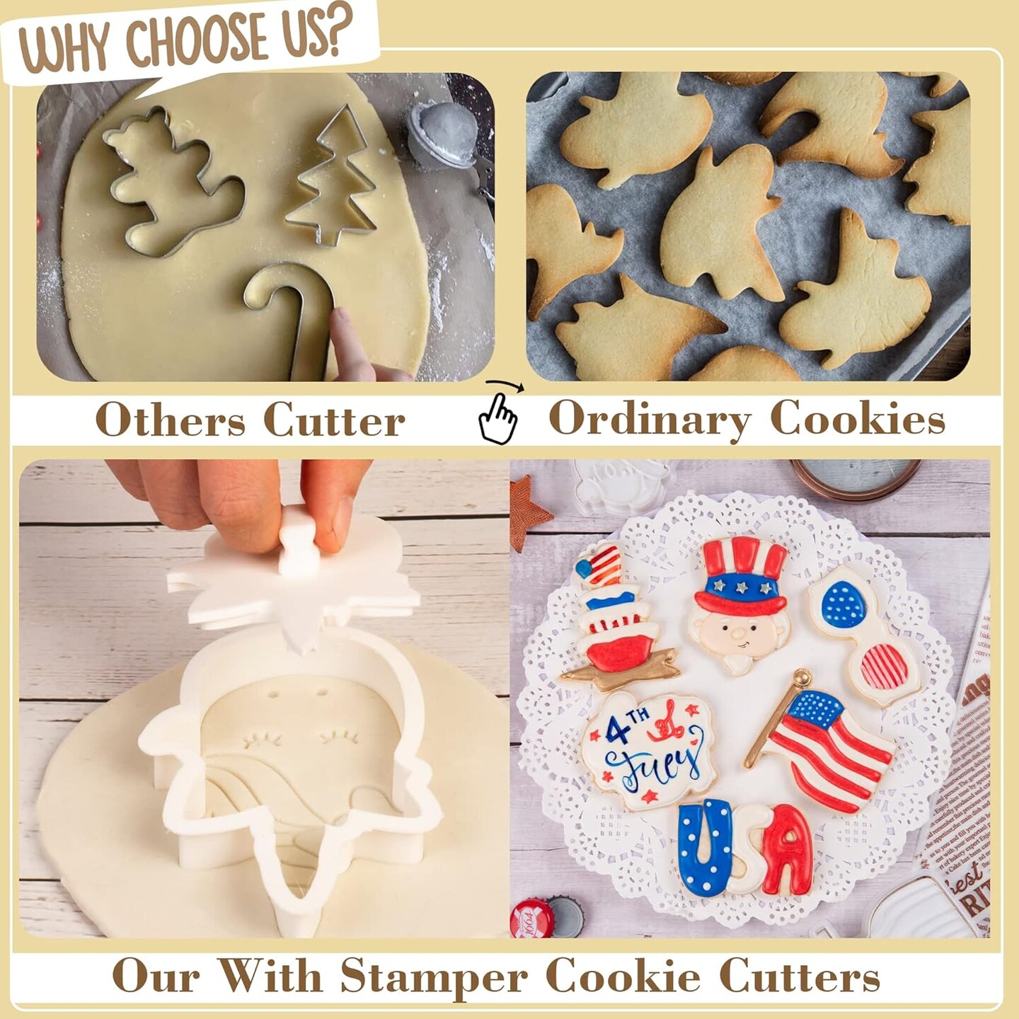 4th of July Cookie Cutter with Plunger Stamps 3D Uncle Sam Biscuit Cutter Baking Holiday PLA Cake Mold for Kitchen 3.5&#x22; Tools for Family Birthday Party