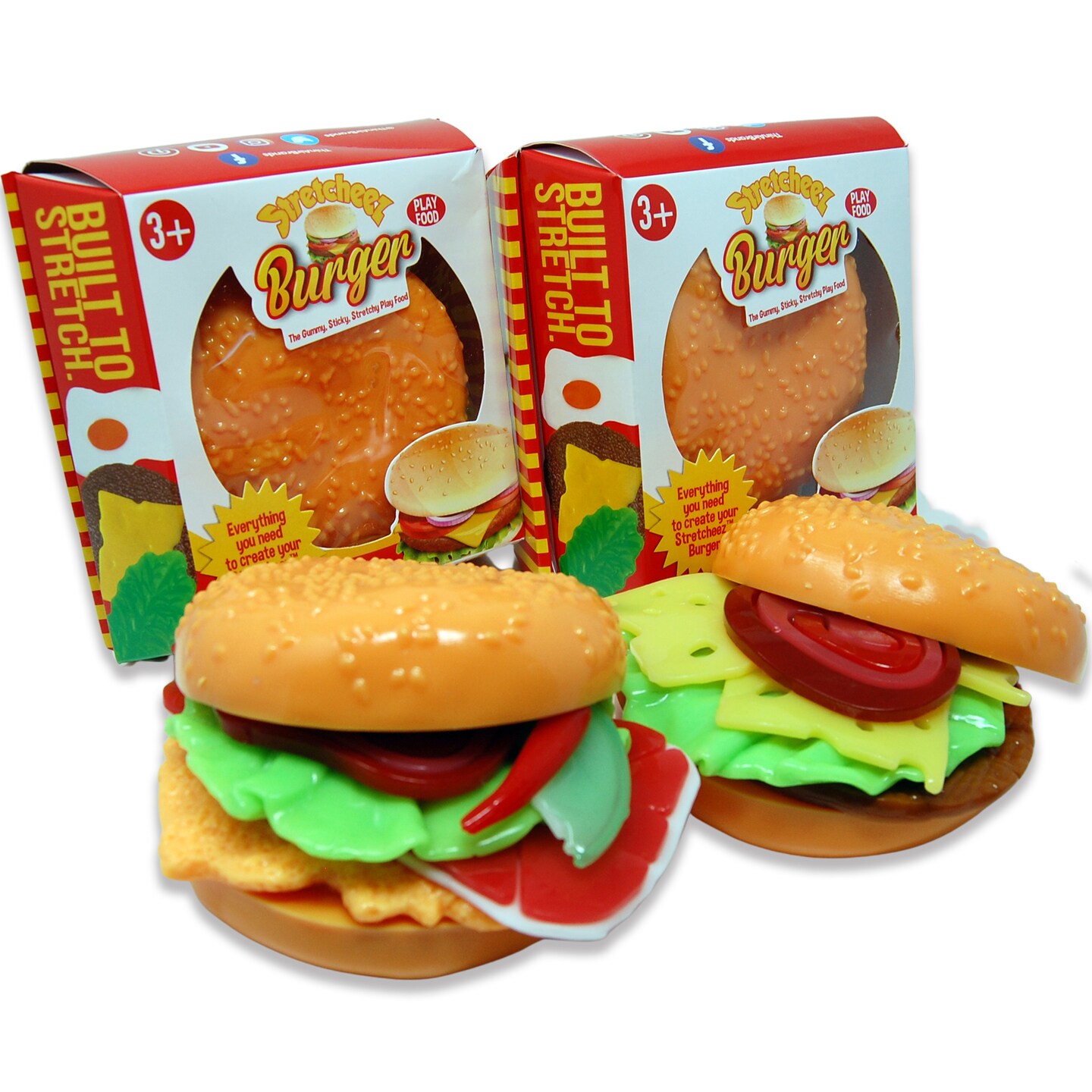 Stretcheez: Hamburger - 2pk - Surprise Assorted Styles &#x26; Toppings, Assemble Stretchy Squishy Toy Food, Mix-Match Ingredients, Kitchen Roleplay Kids 3+