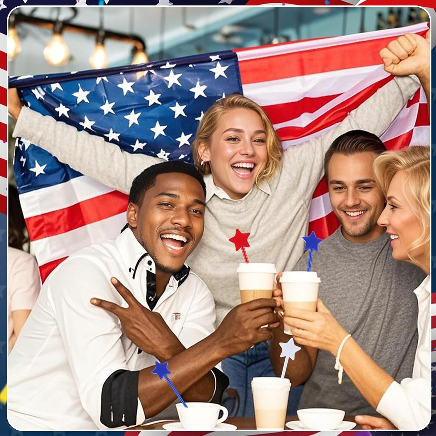 36 Pcs 4th of July Patriotic Cocktail Stirrers, Red White and Blue Drink Stirrers Plastic Swizzle Sticks Reusable Coffee Stirrers Stir Sticks for Fourth of July Independence Day Party Supplies