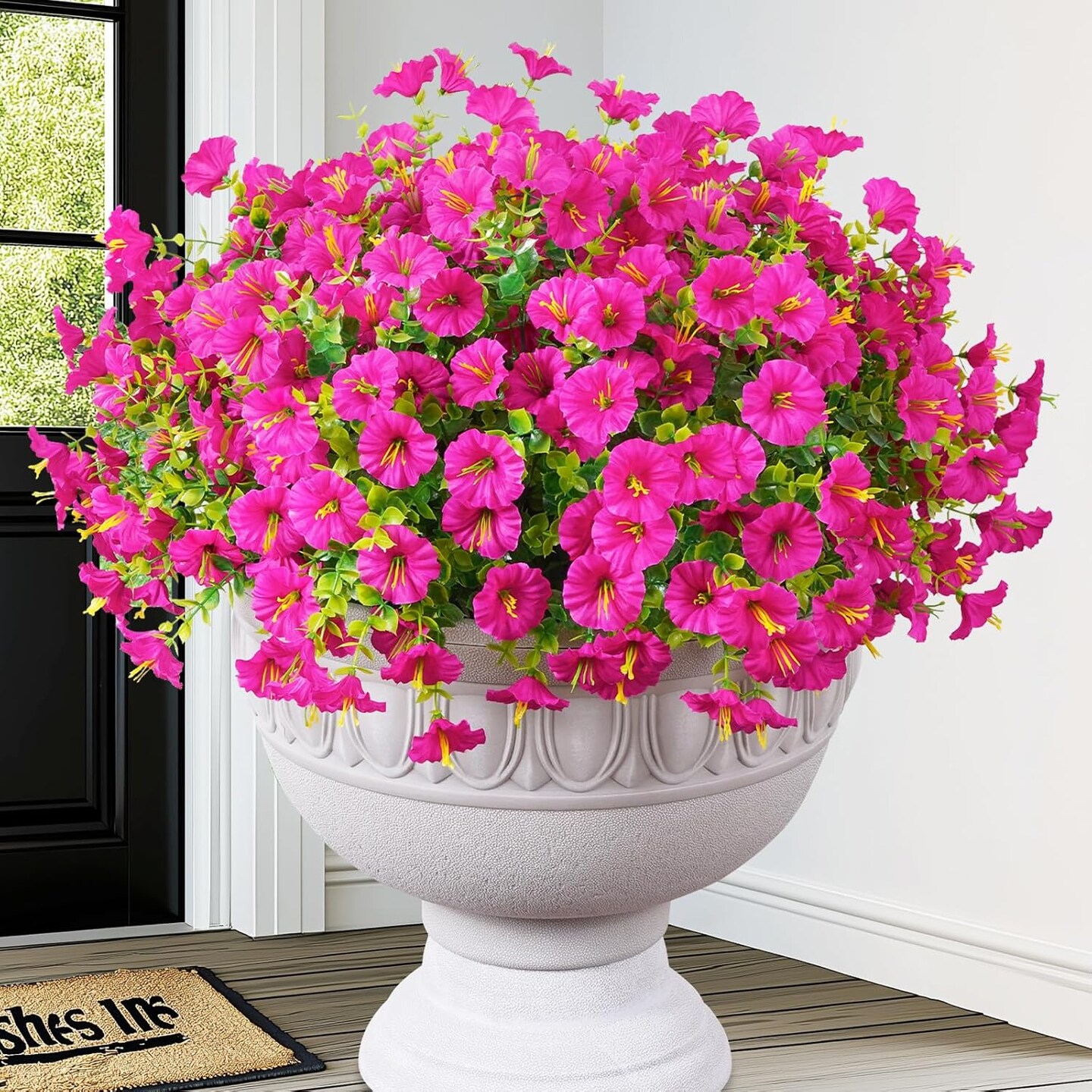 12 Bundles Look Real Artificial Flowers for Outdoors, Realistic Fake Outdoor Flowers, UV Resistant Silk Petunia Flowers for Outside Faux Flowers Plants for Outdoor Porch, Fuchsia