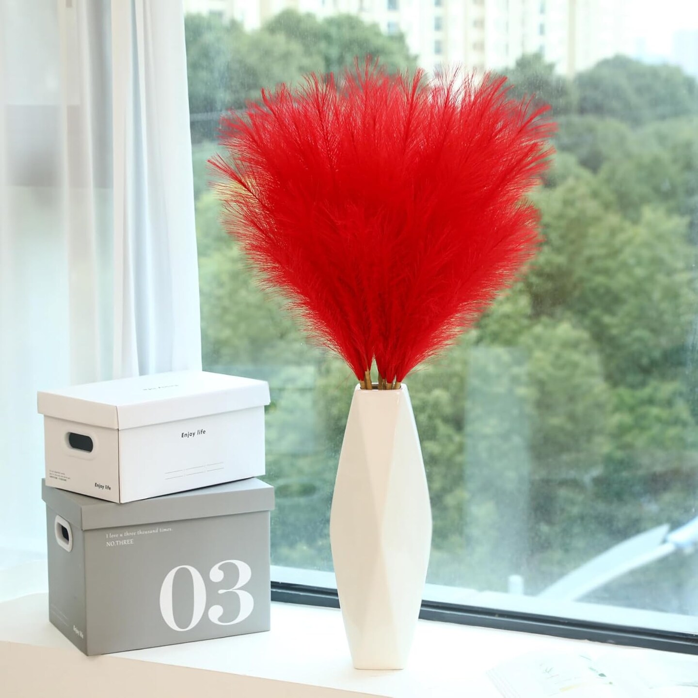 9 Stems Red Pampas Grass - 38 Inch
