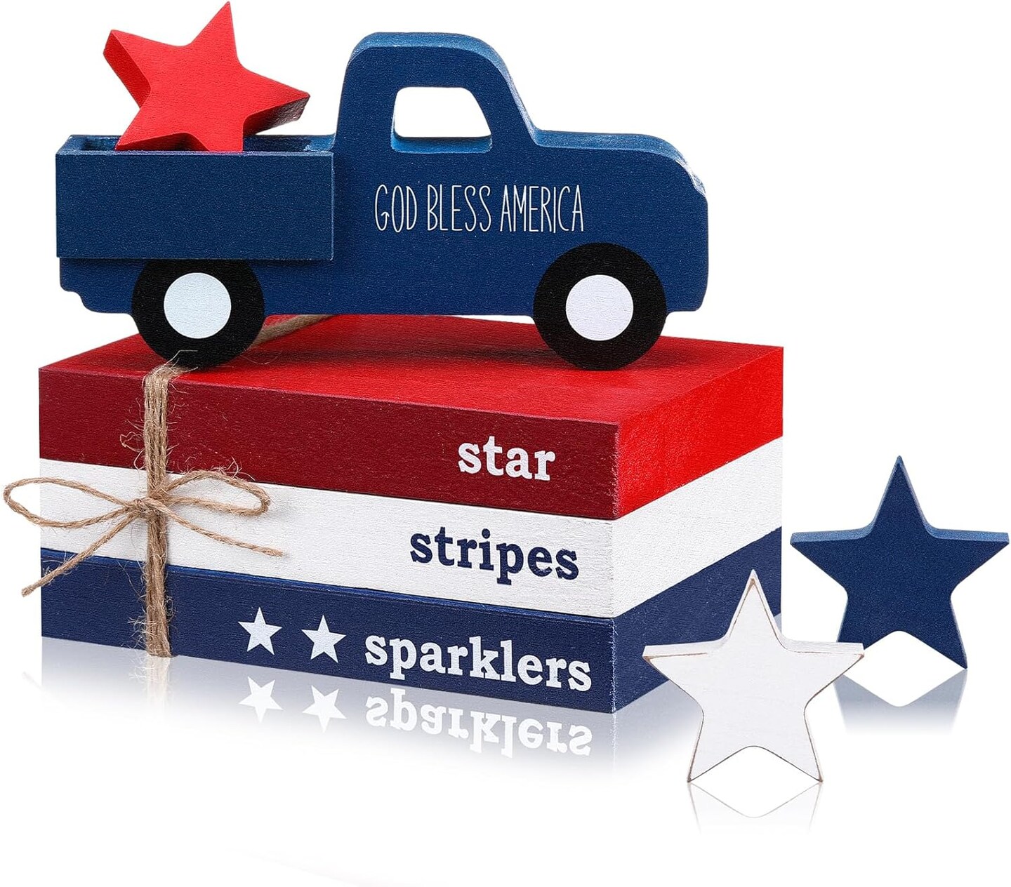 7 Pcs 4th of July Table Decoration Memorial Day Tiered Tray Decoration Patriotic Wooden Faux Book Stack Centerpiece Red White Blue Decor for Bookshelf Independence Gift(4th of July)